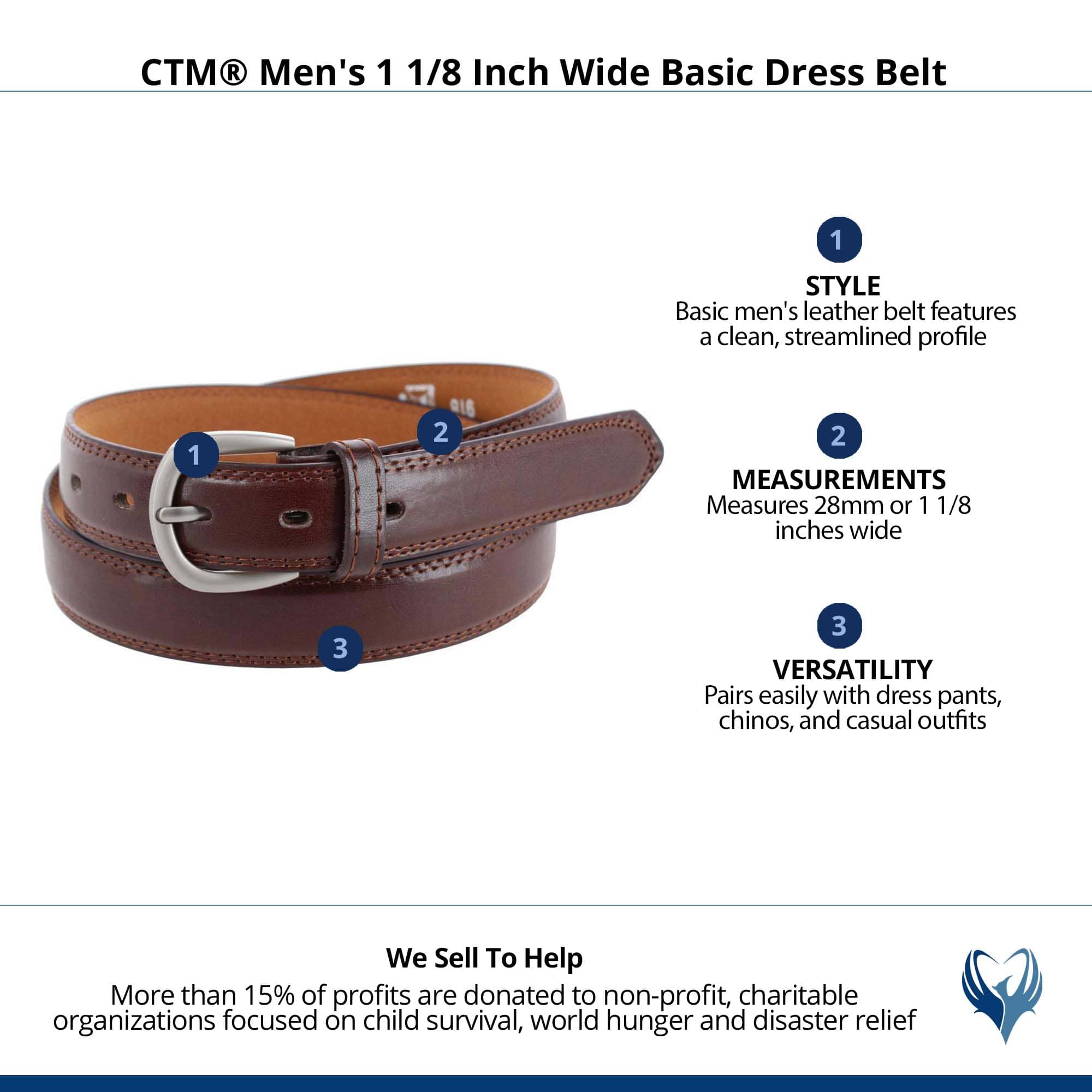 CTM® Men's 1 1/8 Inch Wide Basic Dress Belt - Brown