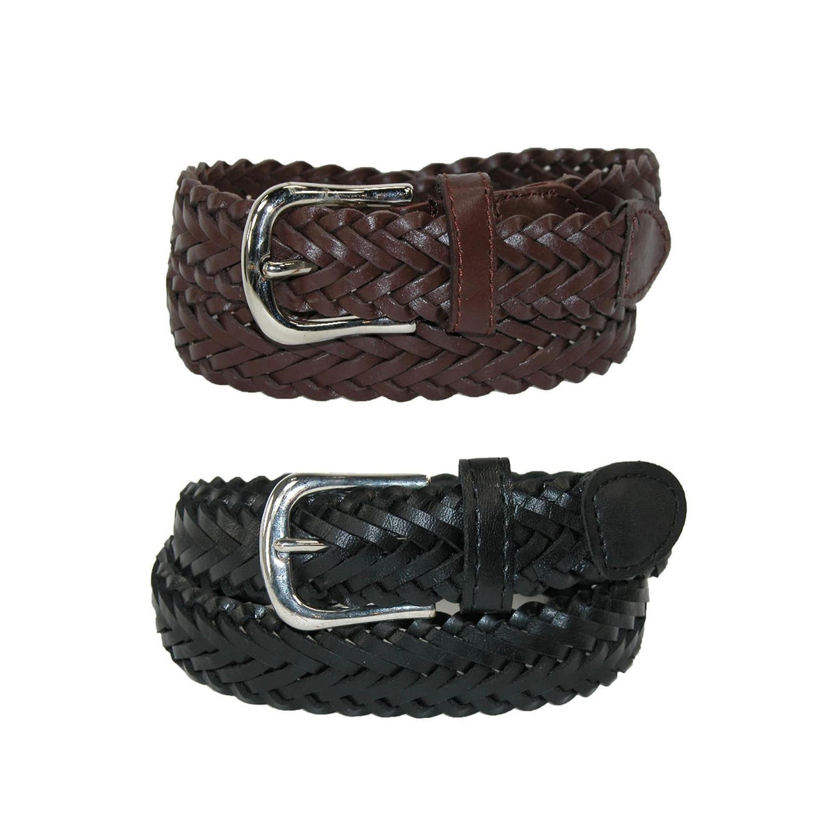 CTM® Boys' Leather Adjustable Braided Dress Belt (Pack of 2 Colors) - Black and Brown