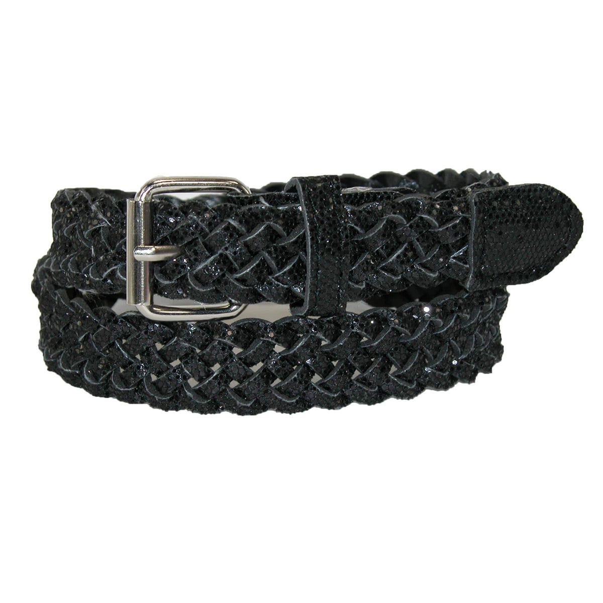 CTM® Girls' 3/4 Inch Wide Metallic Braided Belt - Black