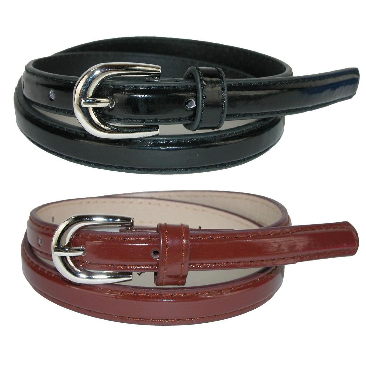 CTM® Kid's 1/2 Inch Skinny Dress Belt (Pack of 2 Colors) - Black and Brown