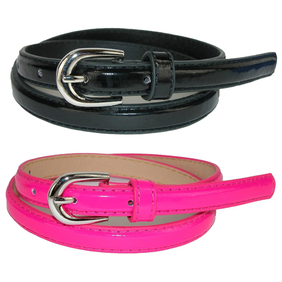 CTM® Kid's 1/2 Inch Skinny Dress Belt (Pack of 2 Colors) - Black and Dark Pink