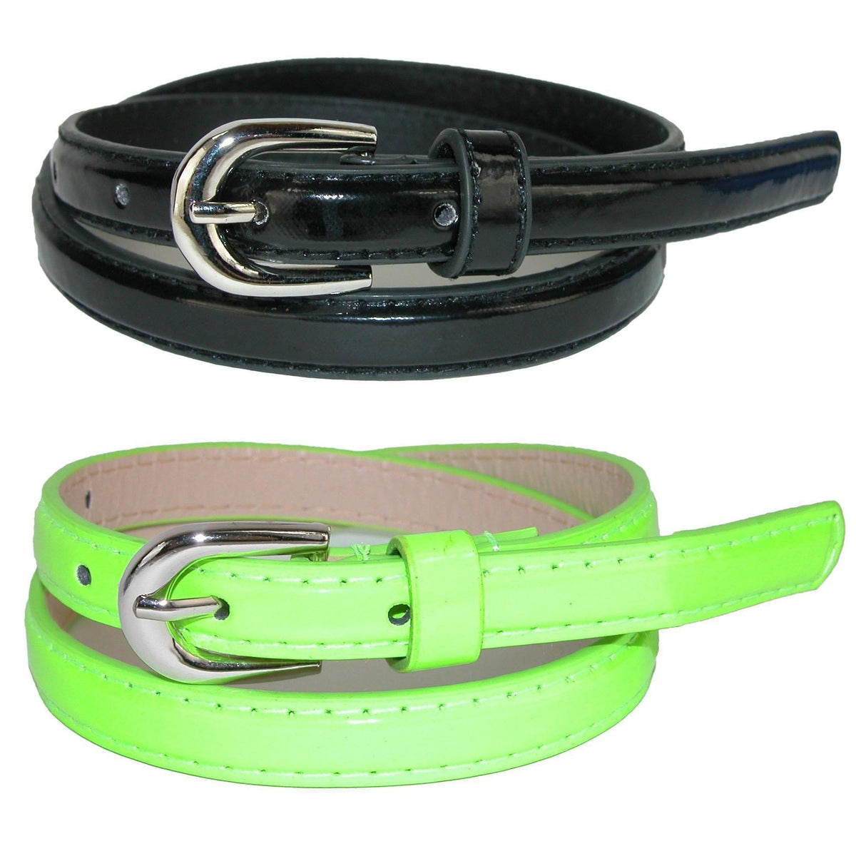CTM® Kid's 1/2 Inch Skinny Dress Belt (Pack of 2 Colors) - Black and Green