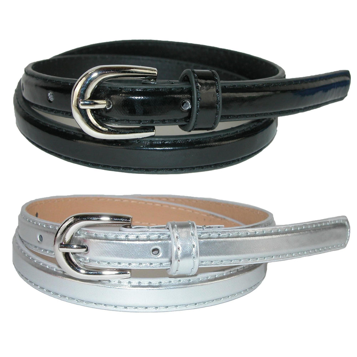 CTM® Kid's 1/2 Inch Skinny Dress Belt (Pack of 2 Colors) - Black and Silver