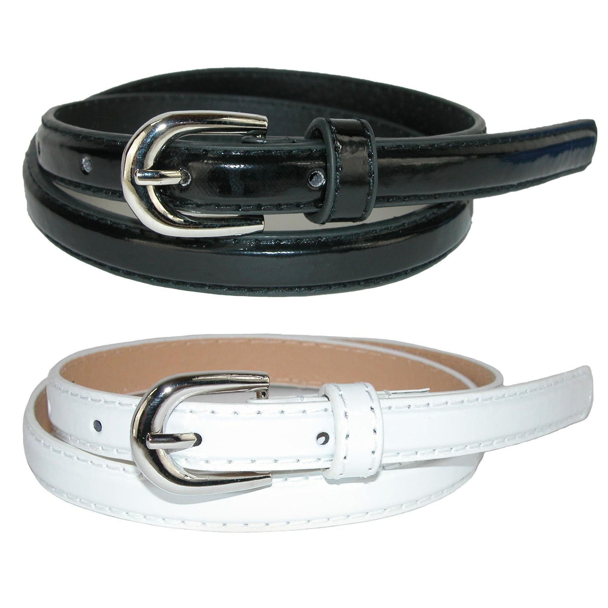 CTM® Kid's 1/2 Inch Skinny Dress Belt (Pack of 2 Colors) - Black and White