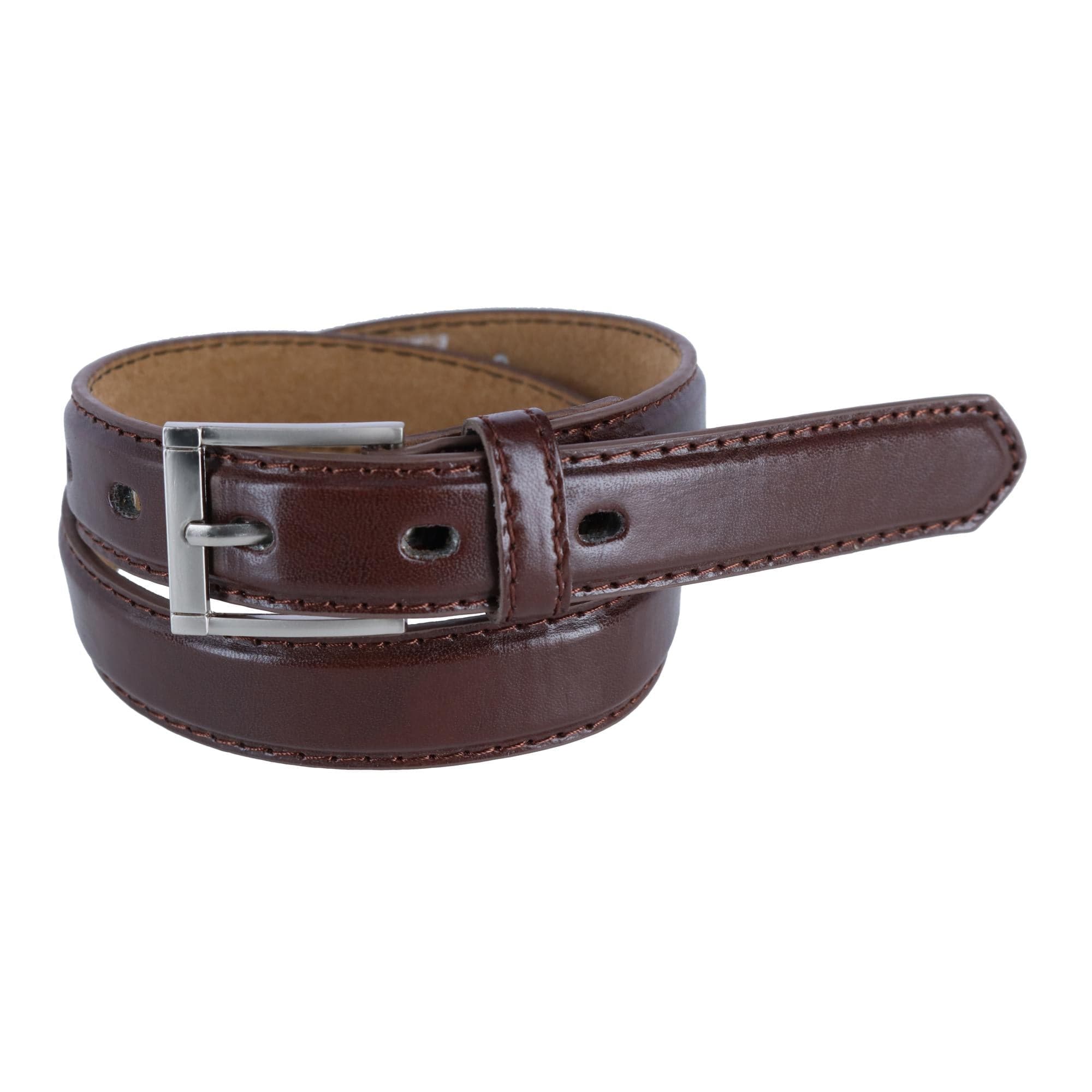 CTM® Kid's Leather 1 inch Dress Belt with Square Buckle - Brown