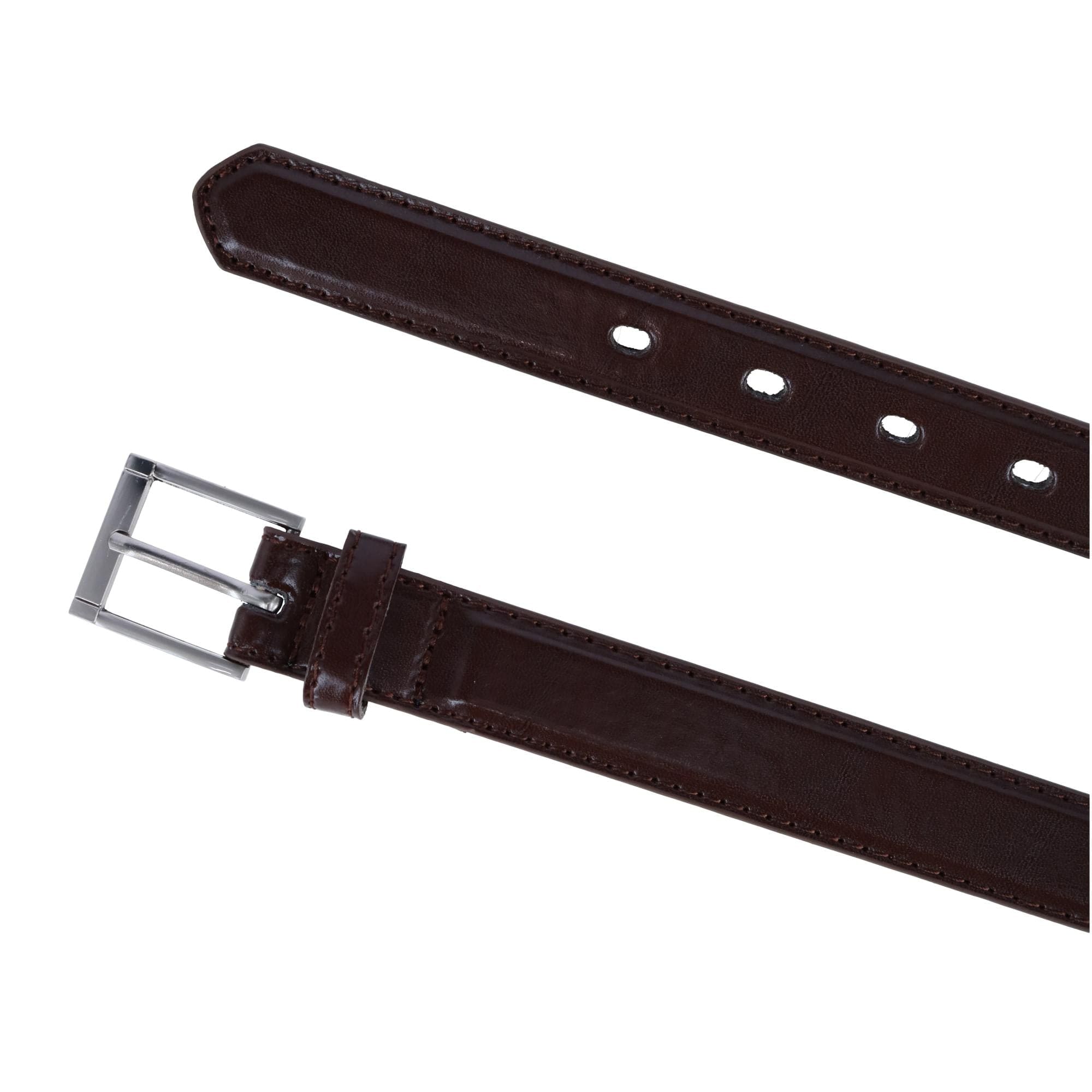 CTM® Kid's Leather 1 inch Dress Belt with Square Buckle - Brown