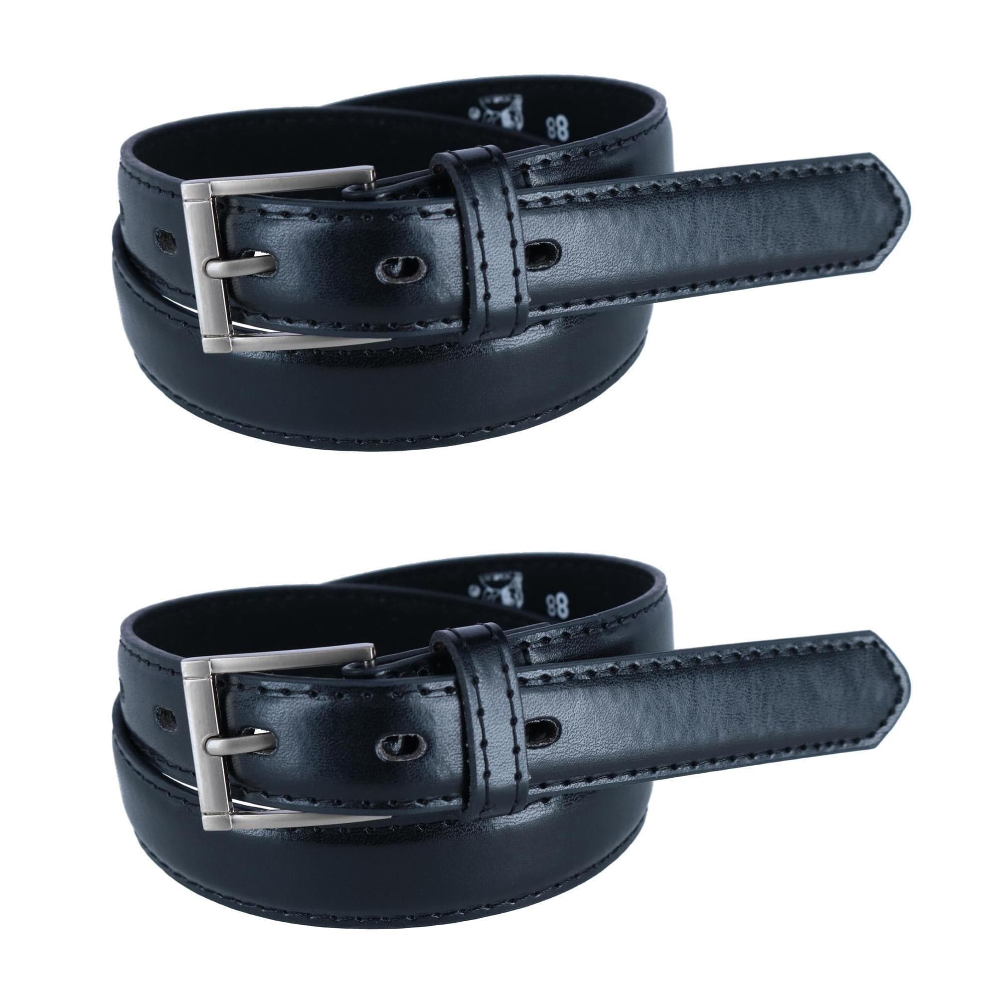 CTM® Kid's Leather 1 inch Dress Belt with Square Buckle (Pack of 2) - Black & Black