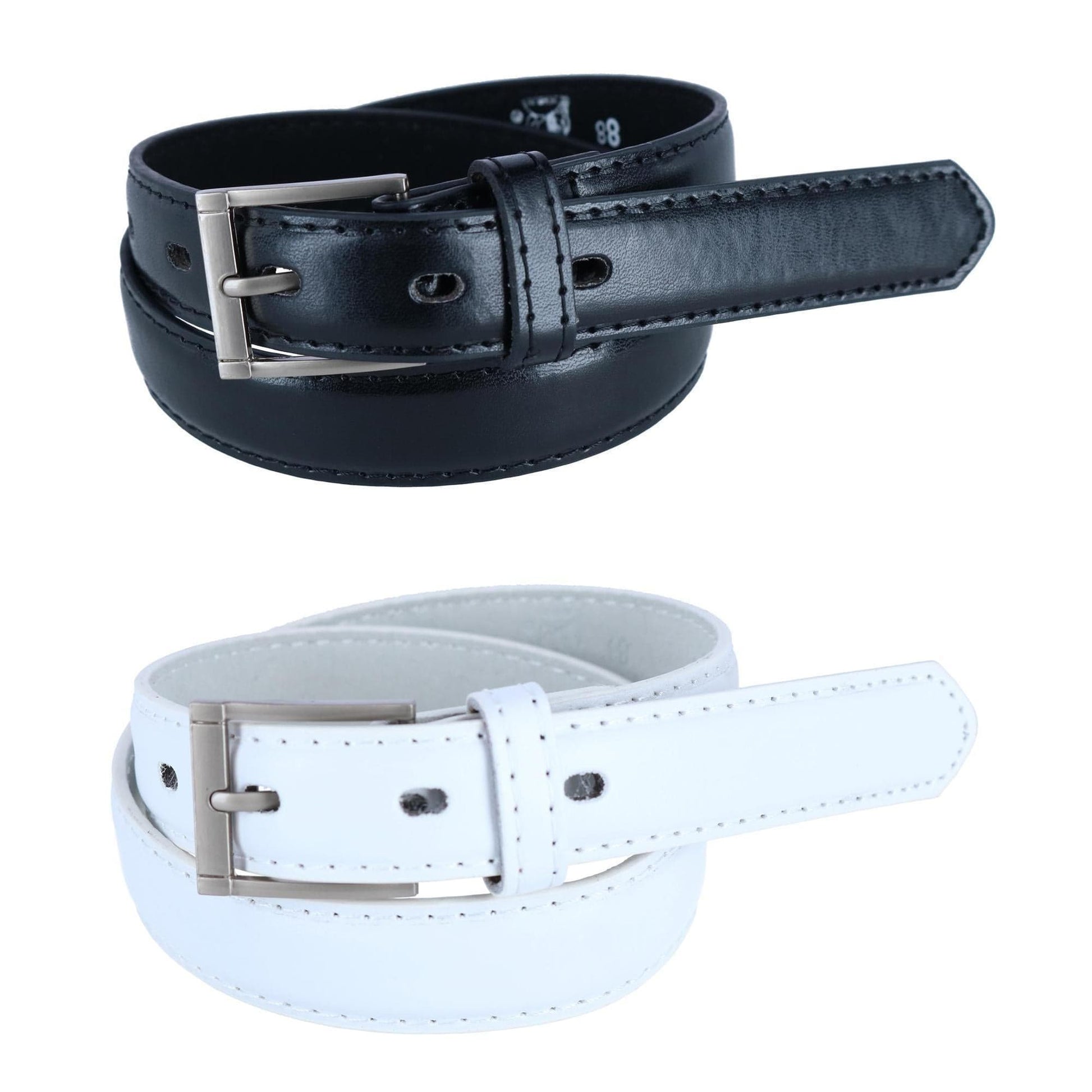 CTM® Kid's Leather 1 inch Dress Belt with Square Buckle (Pack of 2) - Black & White