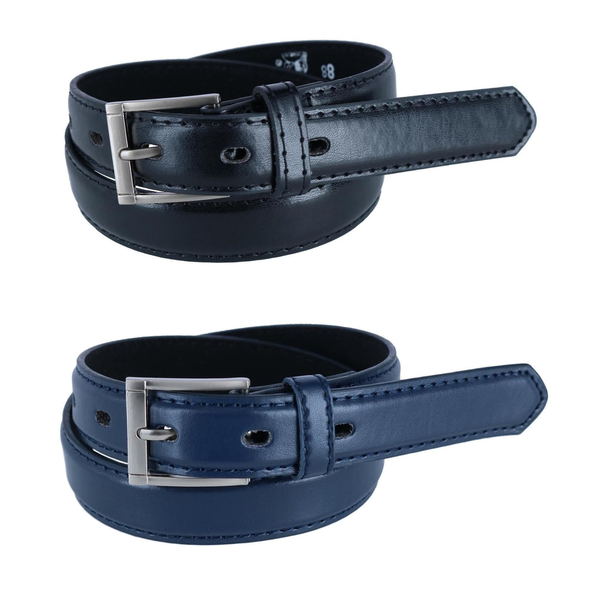 CTM® Kid's Leather 1 inch Dress Belt with Square Buckle (Pack of 2) - Black & Navy