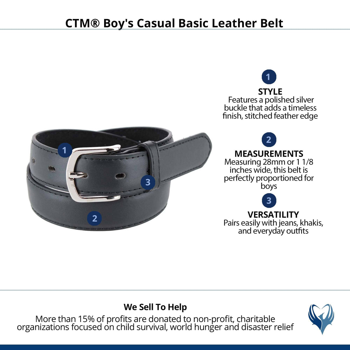 CTM® Boy's Casual Basic Leather Belt - Black