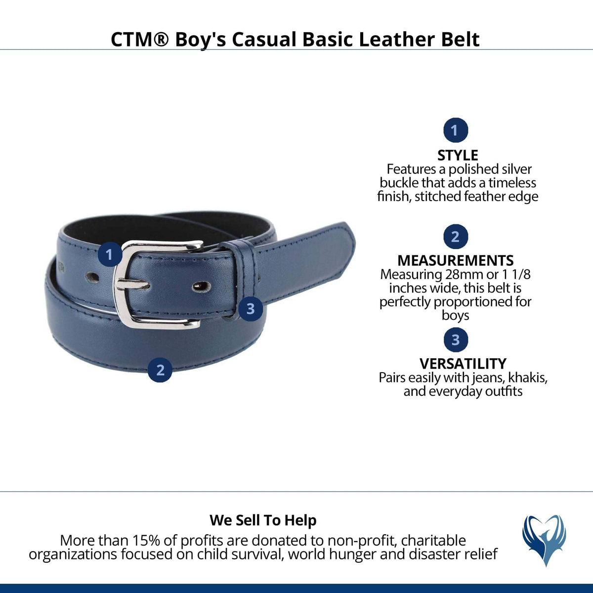 CTM® Boy's Casual Basic Leather Belt - Navy