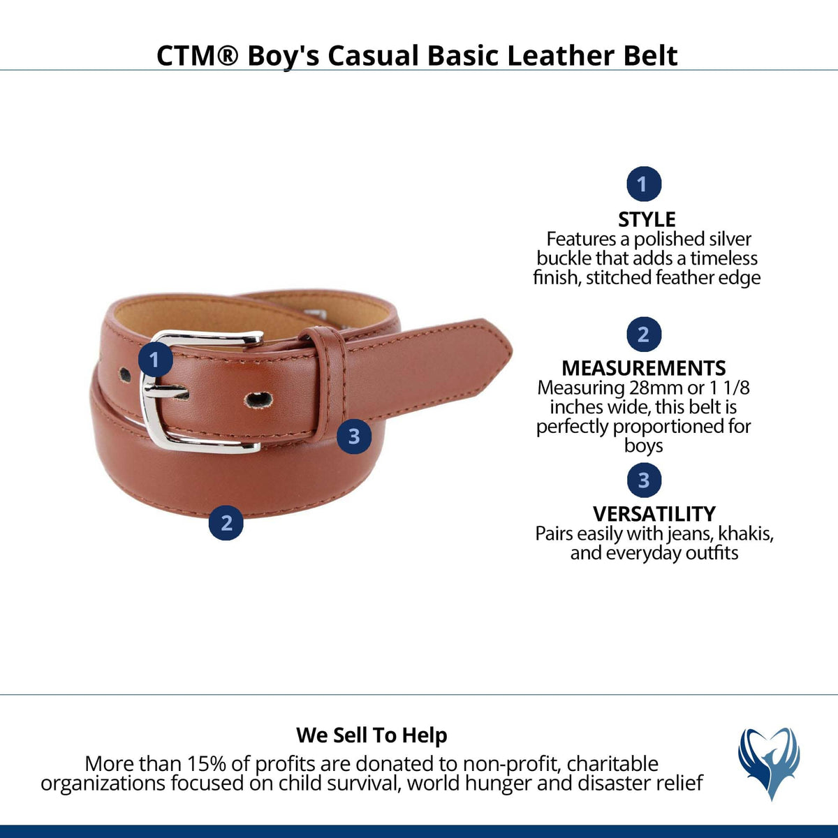 CTM® Boy's Casual Basic Leather Belt - Tan