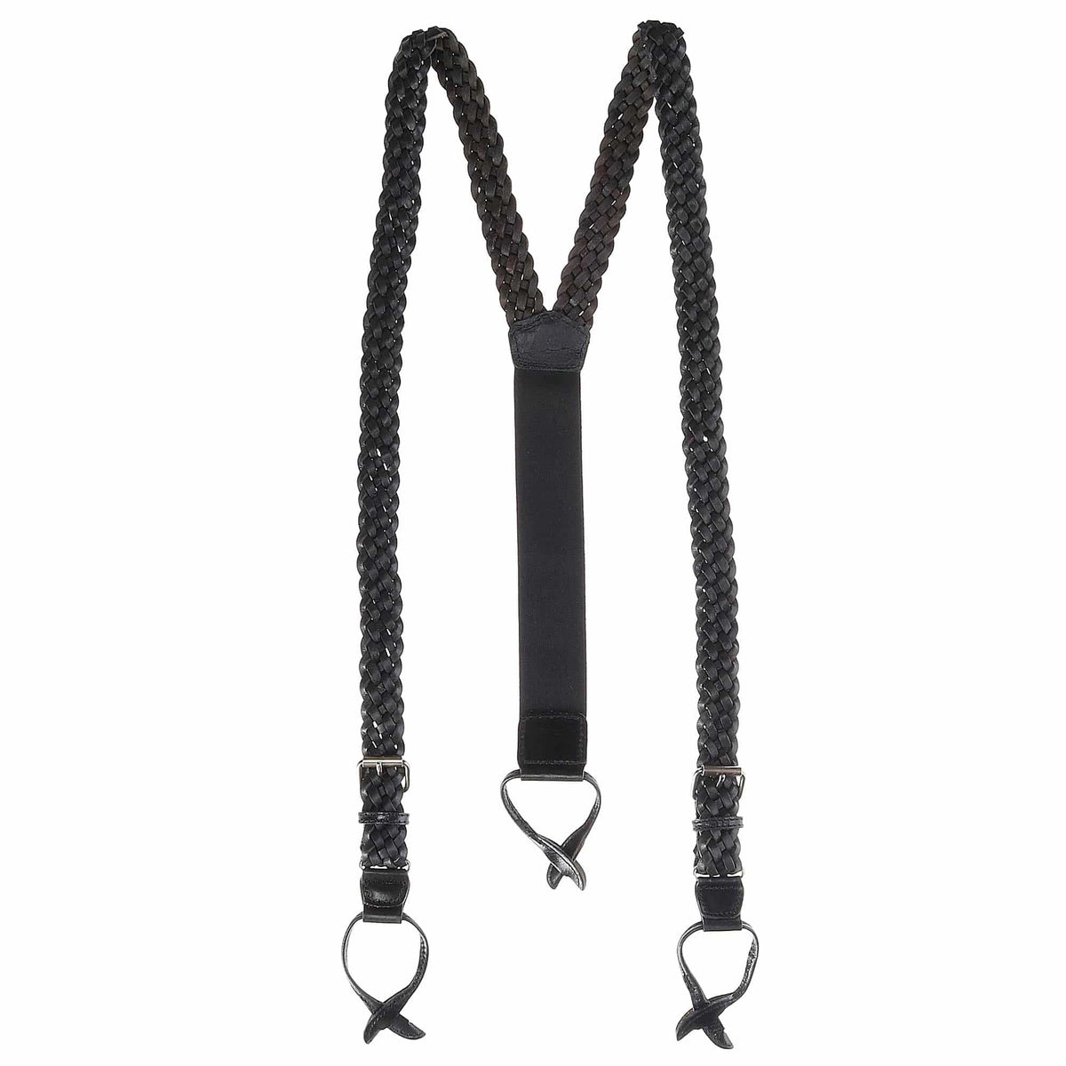 The British Belt Company Men's Leather Turner Braided Button-end Suspenders - Black