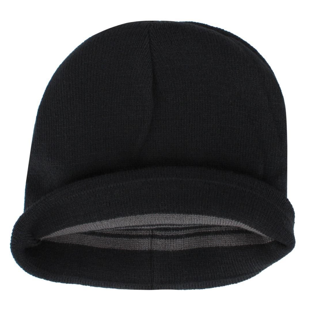 Grand Sierra Men's Reversible Stripe to Solid Winter Beanie Hat - Black