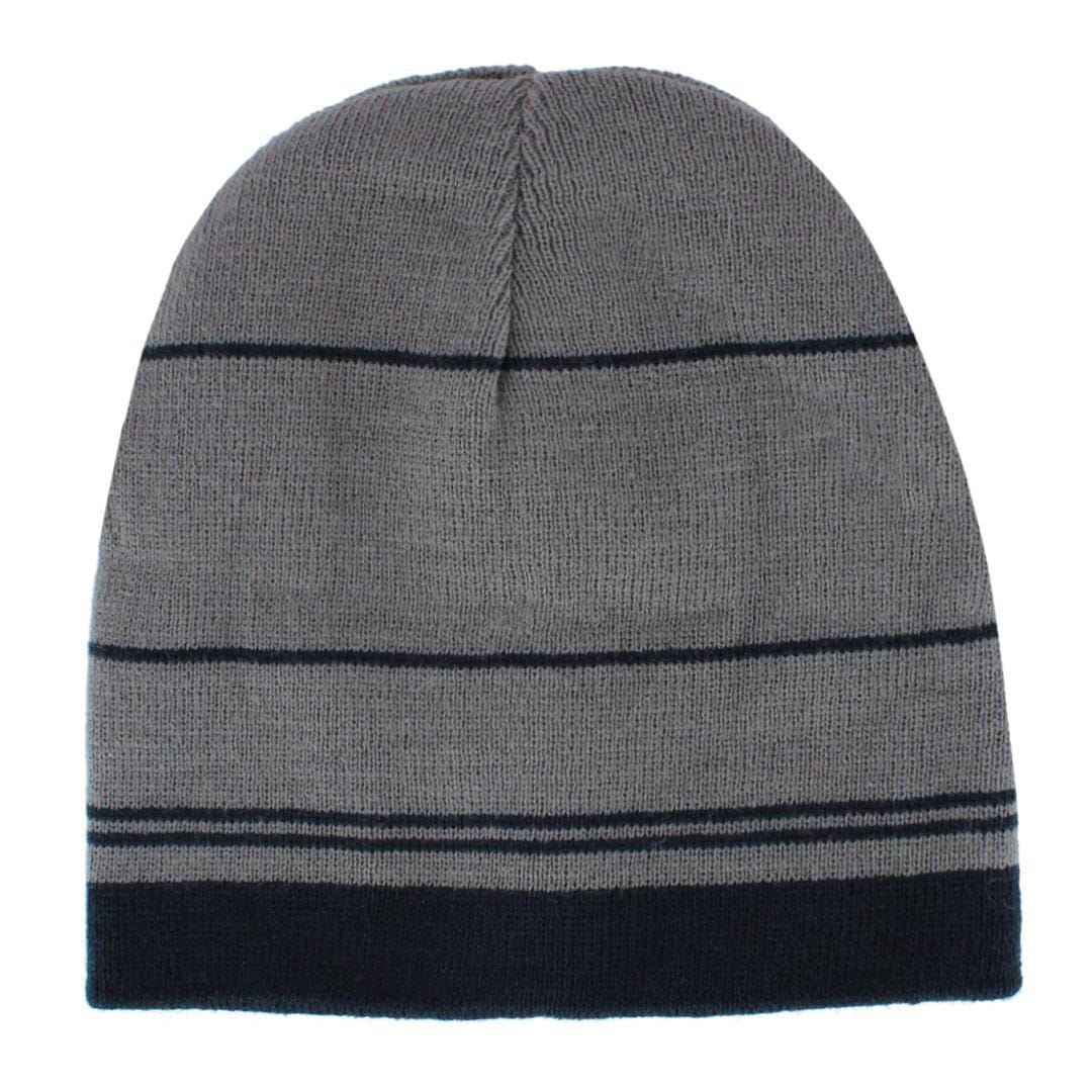 Grand Sierra Men's Reversible Stripe to Solid Winter Beanie Hat - Navy