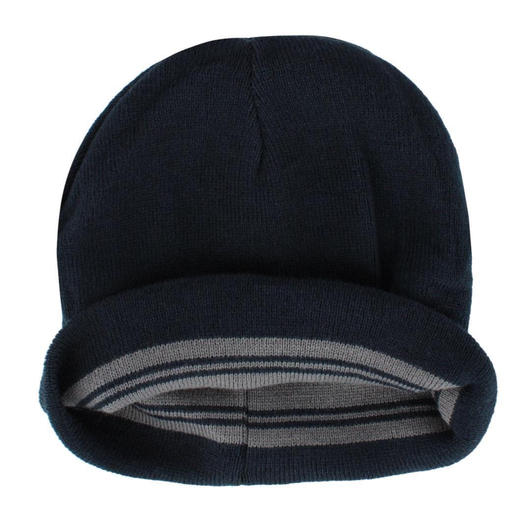 Grand Sierra Men's Reversible Stripe to Solid Winter Beanie Hat - Navy