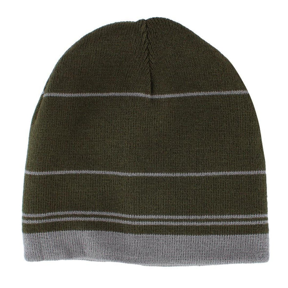 Men's Reversible Stripe to Solid Winter Beanie Hat