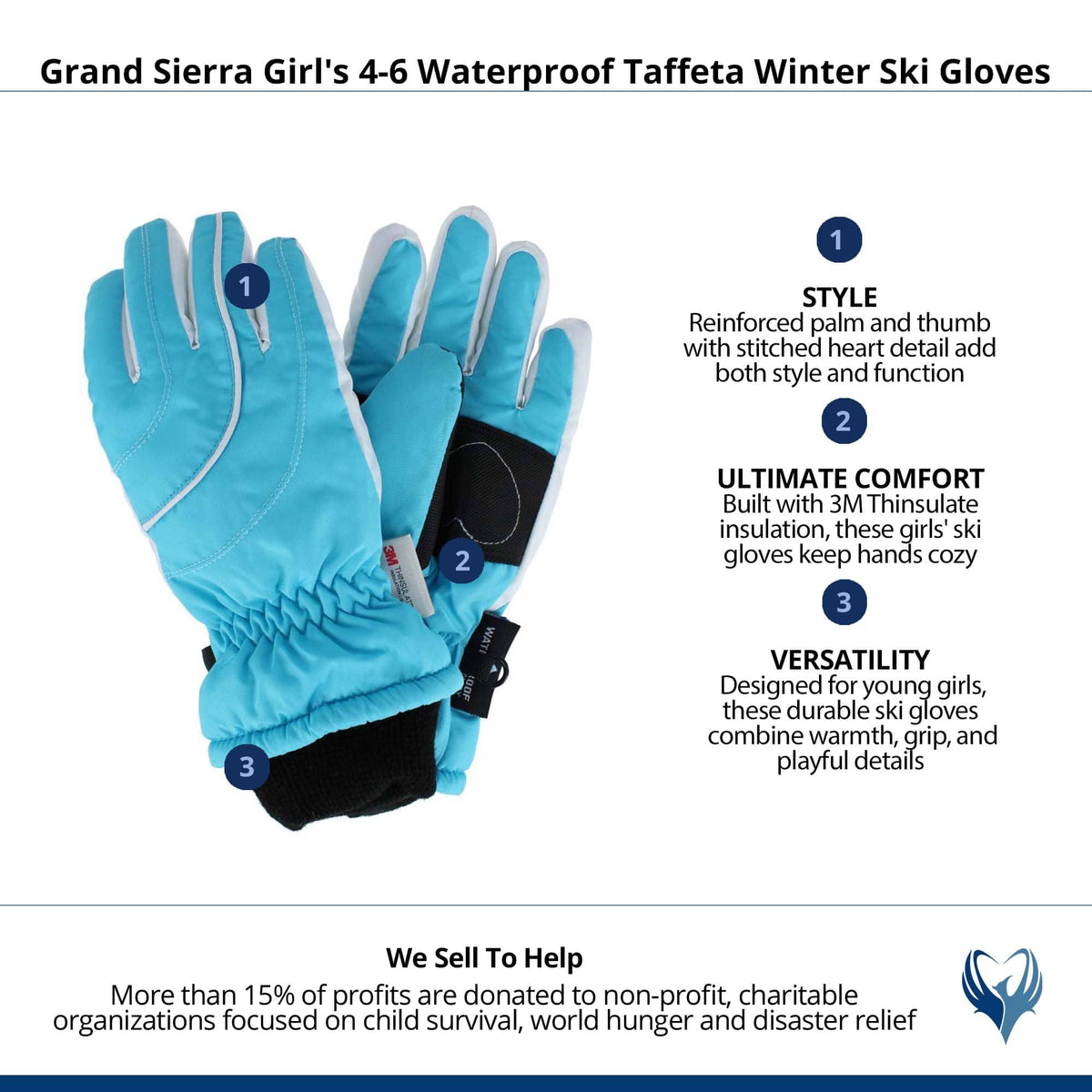 Grand Sierra Girl's 4-6 Waterproof Taffeta Winter Ski Gloves - Blue