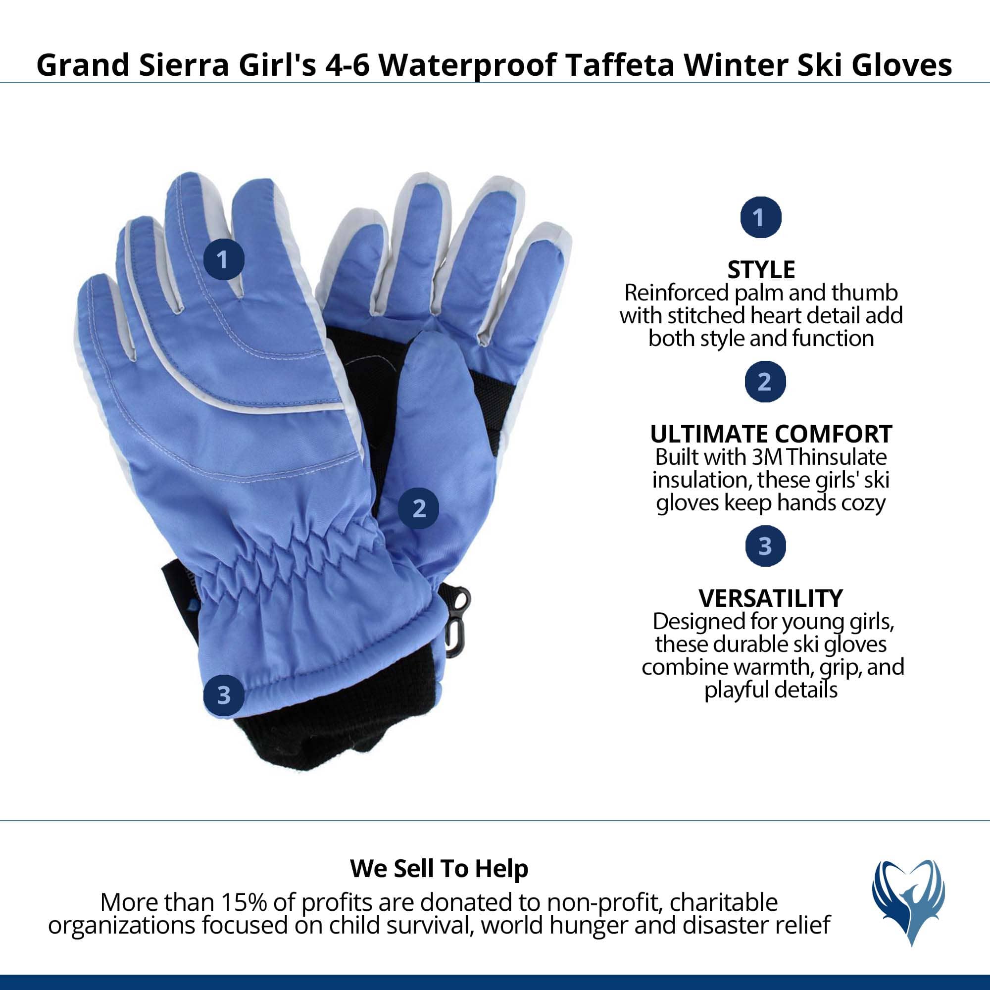 Grand Sierra Girl's 4-6 Waterproof Taffeta Winter Ski Gloves - Purple
