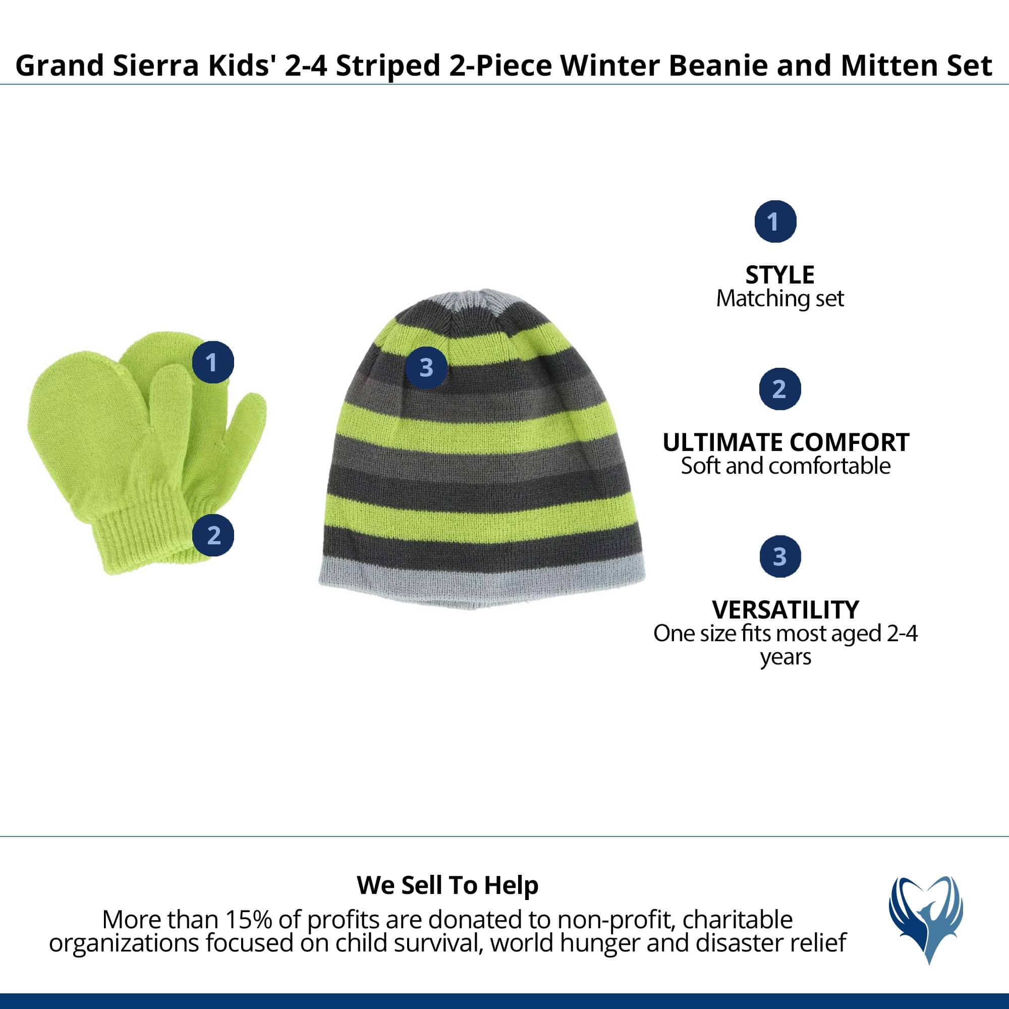 Grand Sierra Kids' 2-4 Striped 2-Piece Winter Beanie and Mitten Set - Yellow