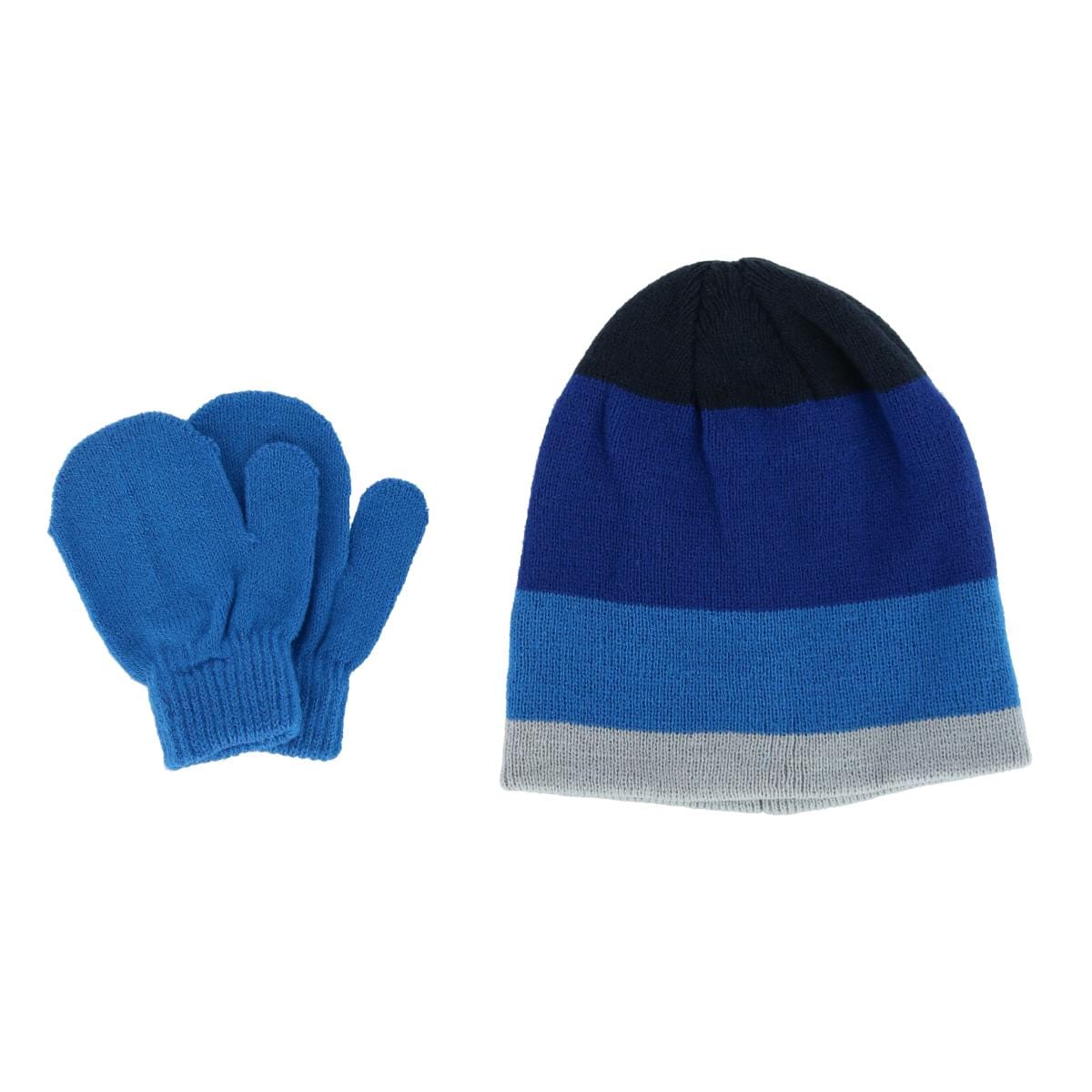 Grand Sierra Kids' 2-4 Striped 2-Piece Winter Beanie and Mitten Set - Kids' 2-4 Striped 2-Piece Winter Beanie and Mitten Set