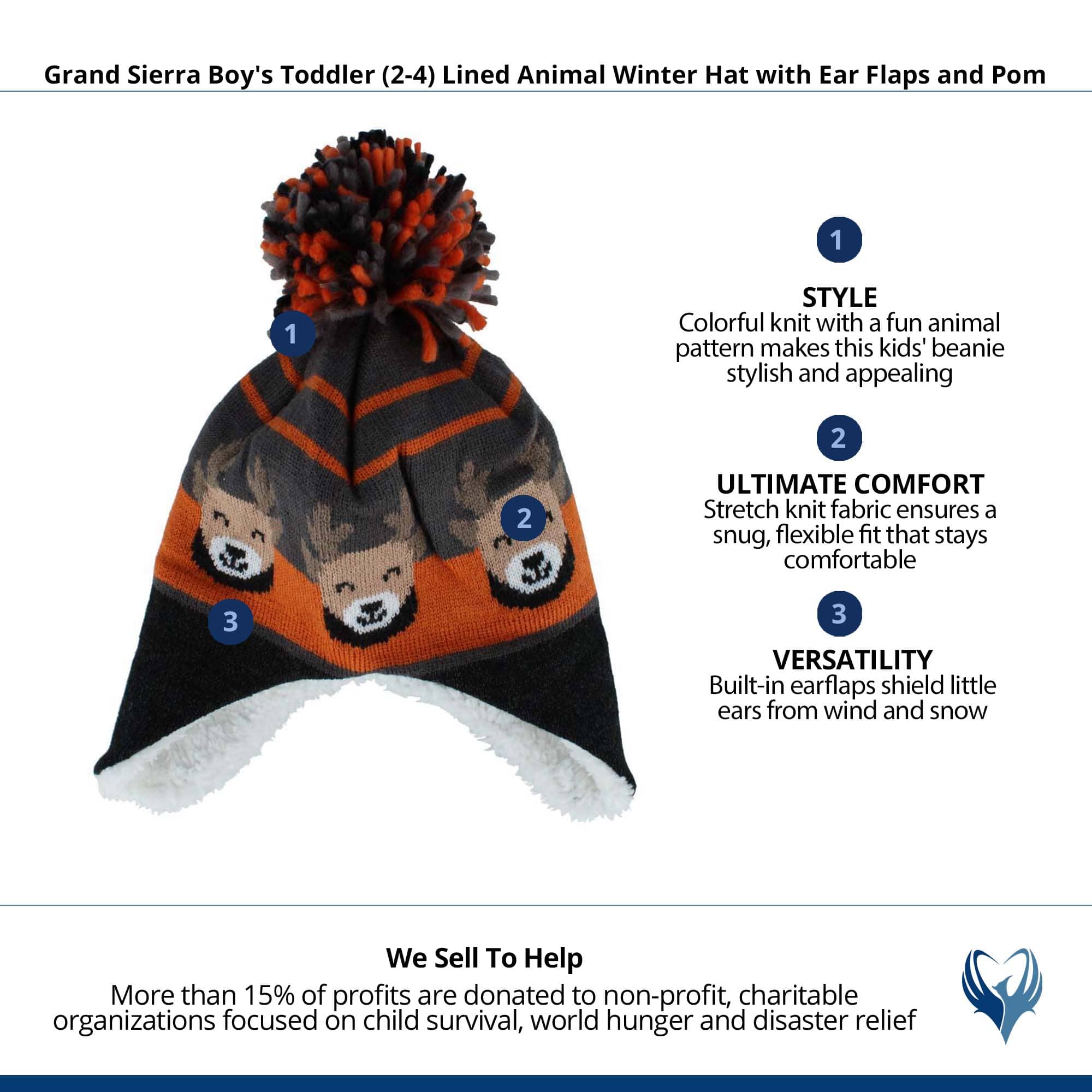 Grand Sierra Boy's Toddler (2-4) Lined Animal Winter Hat with Ear Flaps - Orange