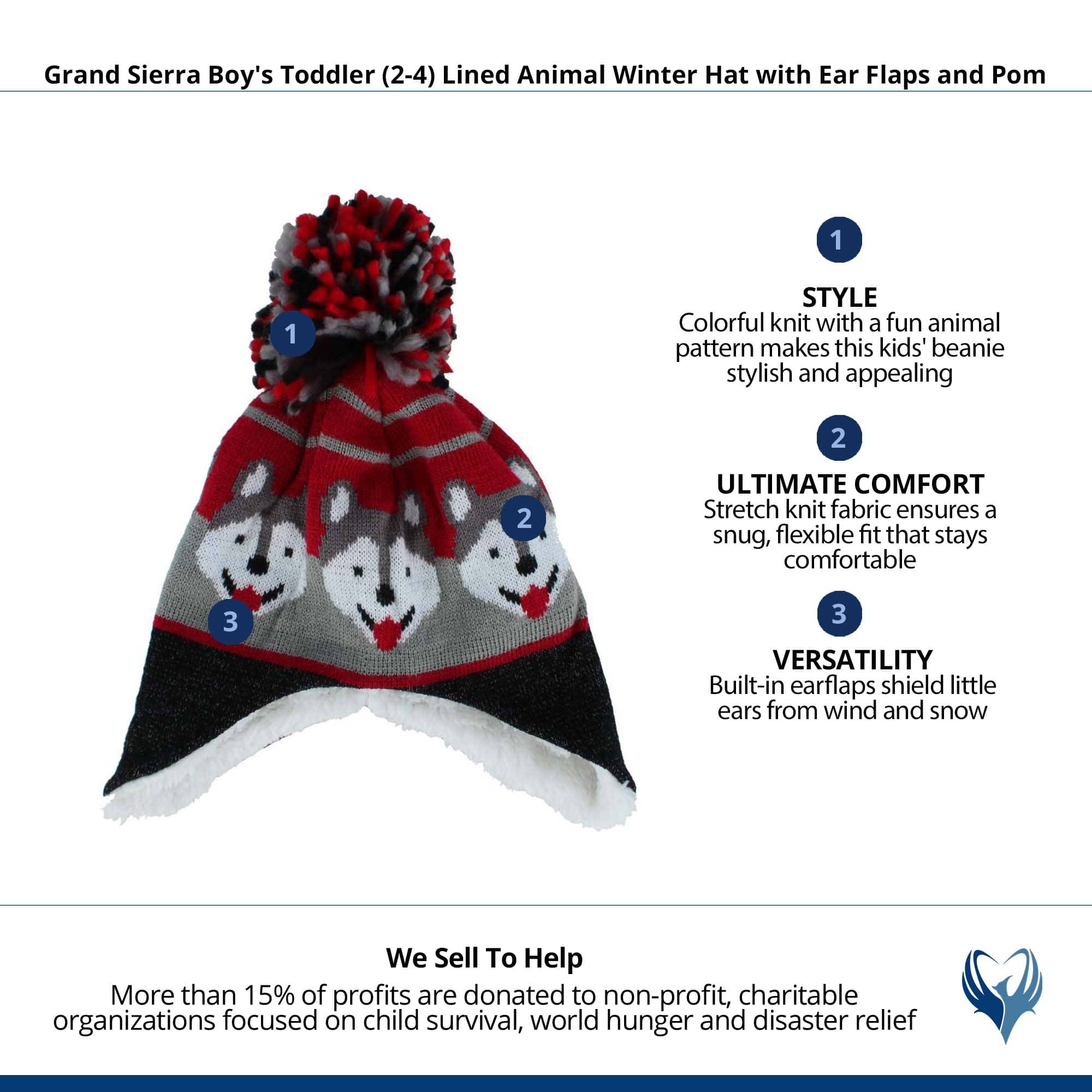 Grand Sierra Boy's Toddler (2-4) Lined Animal Winter Hat with Ear Flaps - Red