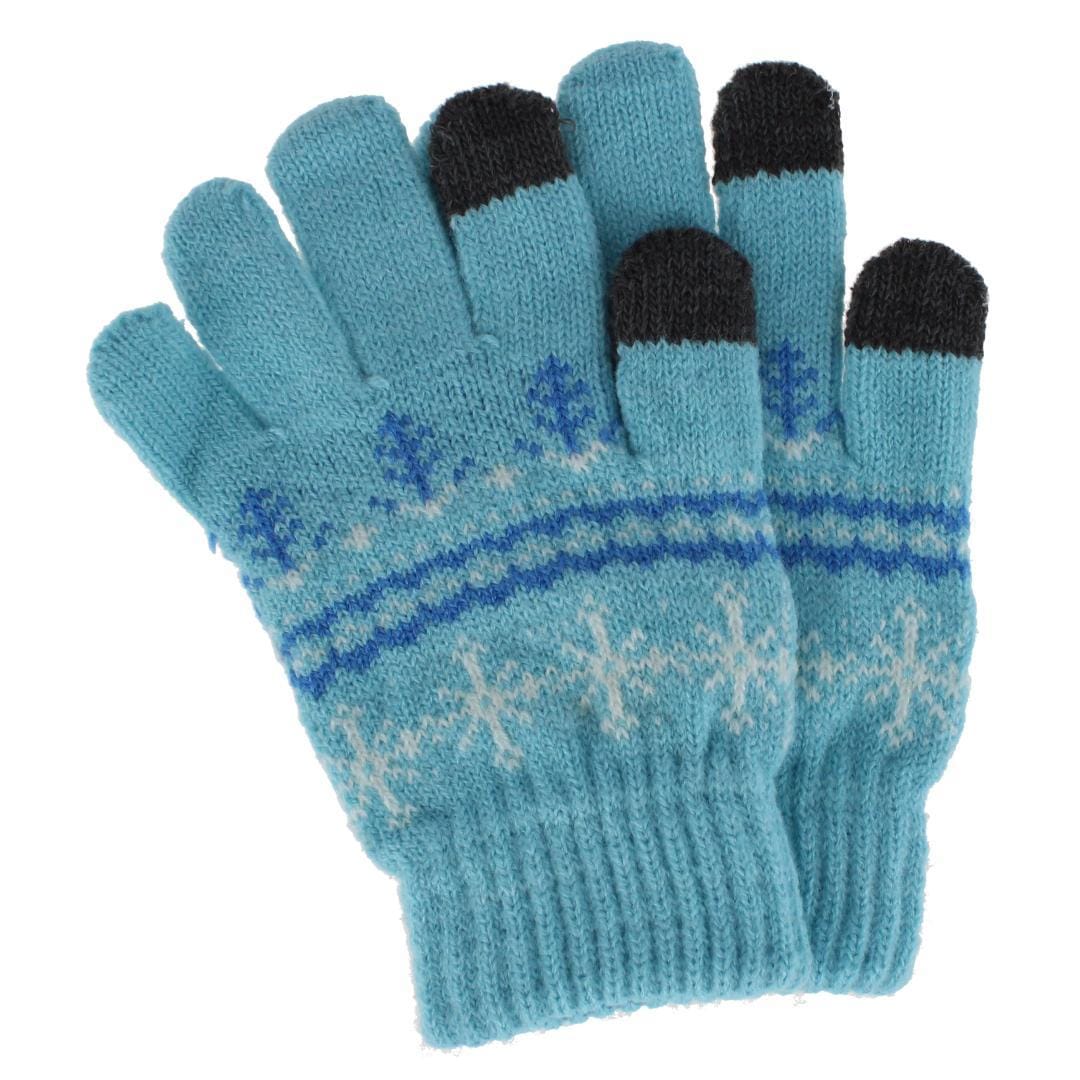 Grand Sierra Girl's One Size Snowflake Pattern Touchscreen Gloves - Blue