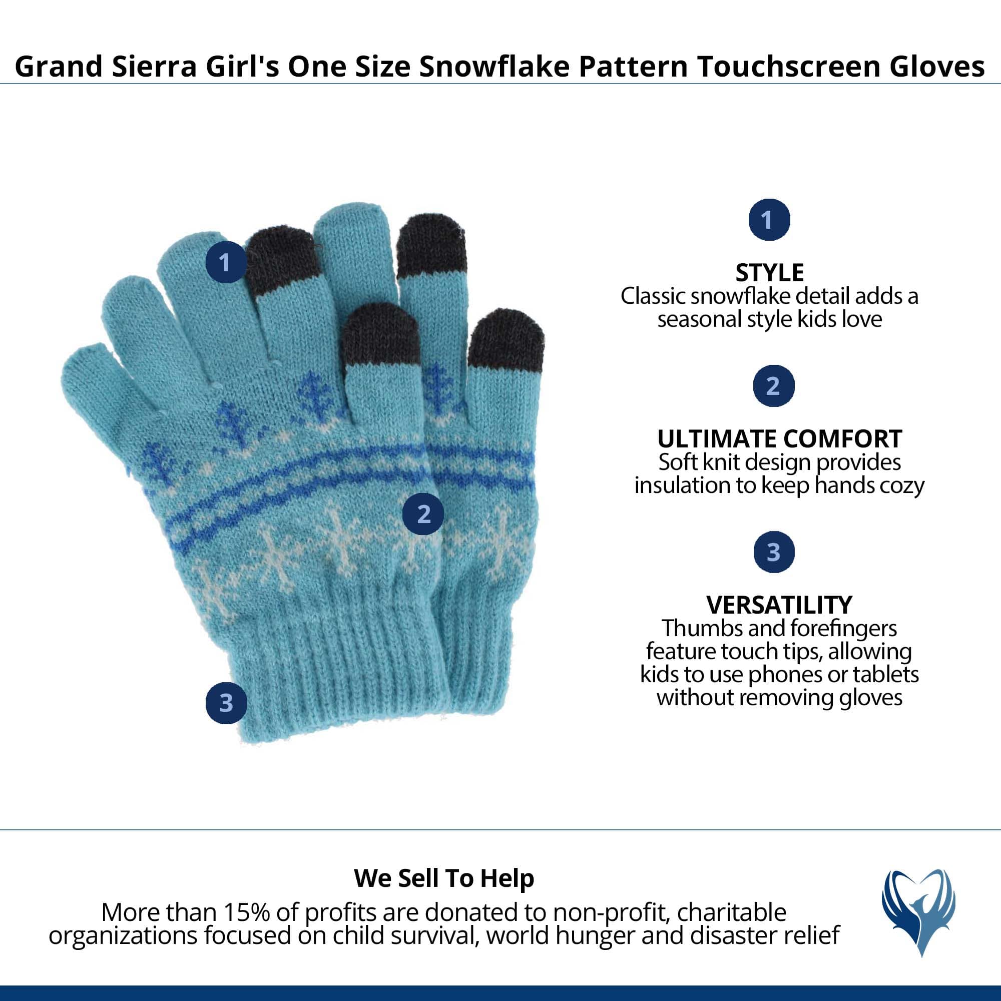Grand Sierra Girl's One Size Snowflake Pattern Touchscreen Gloves - Blue