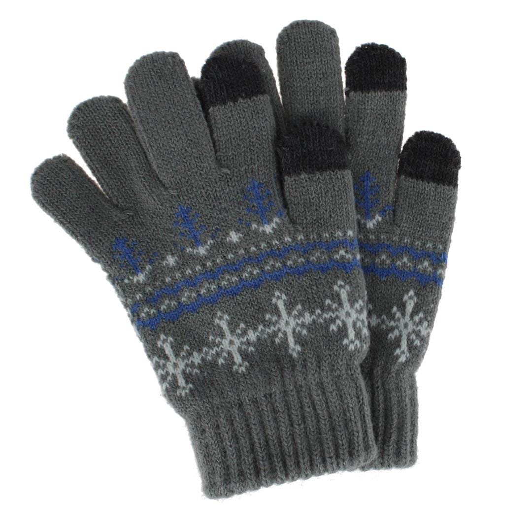 Grand Sierra Girl's One Size Snowflake Pattern Touchscreen Gloves - Gray