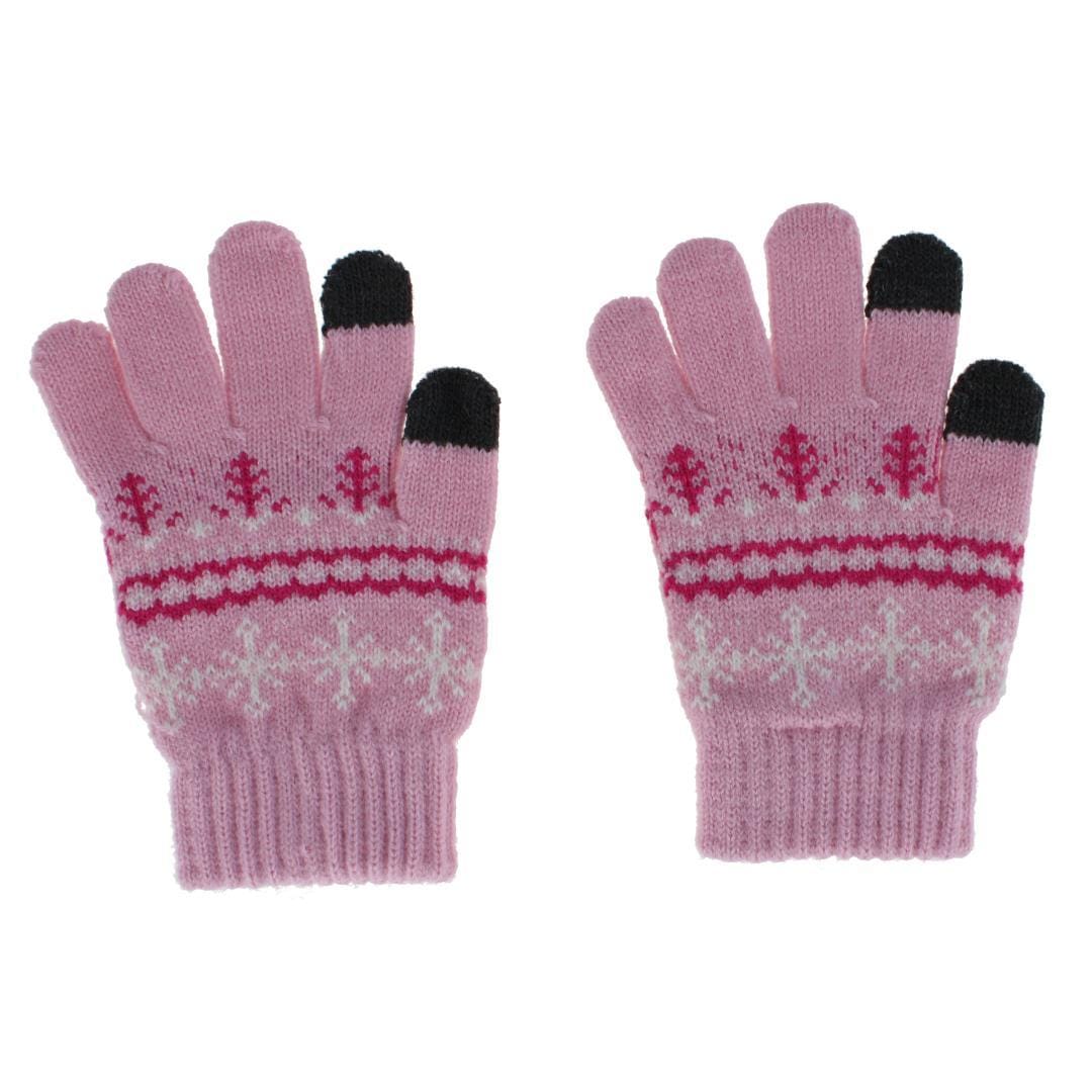 Grand Sierra Girl's One Size Snowflake Pattern Touchscreen Gloves - Pink