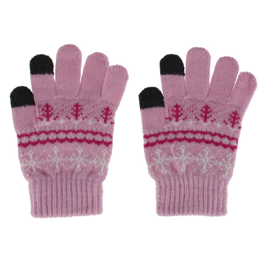 Grand Sierra Girl's One Size Snowflake Pattern Touchscreen Gloves - Pink