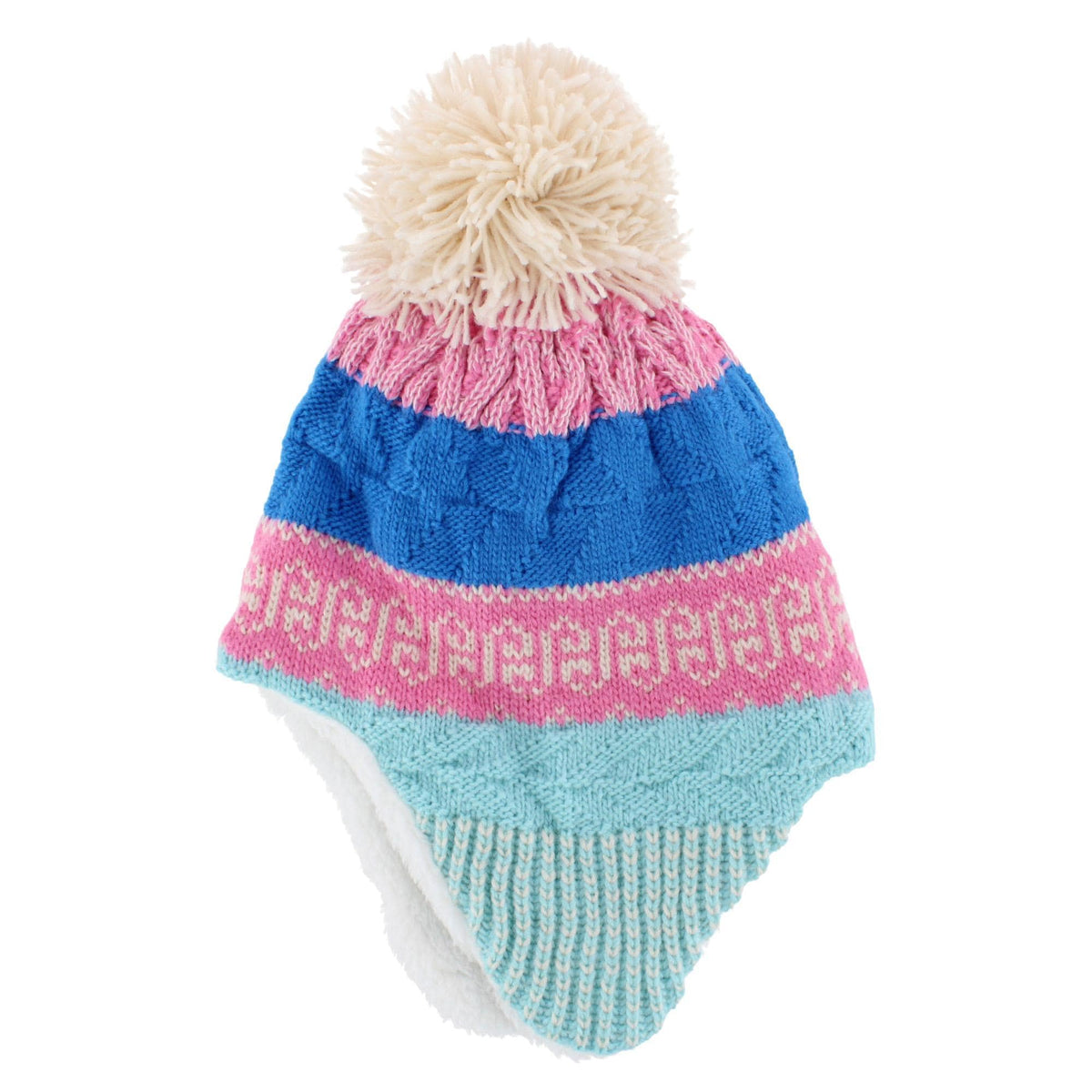 Grand Sierra Toddler (2-4) Lined Striped Winter Hat with Ear Flaps - Blue