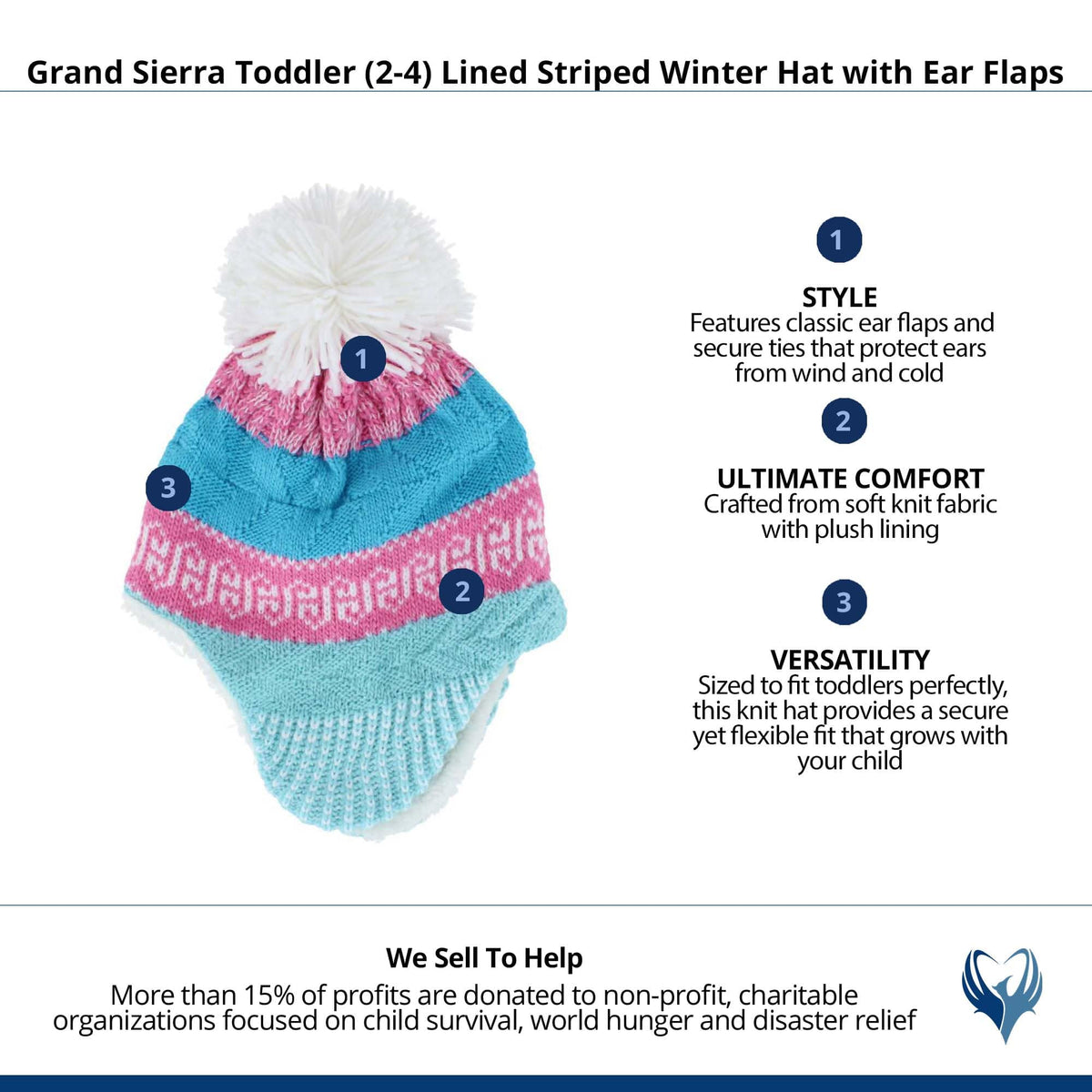 Grand Sierra Toddler (2-4) Lined Striped Winter Hat with Ear Flaps - Blue