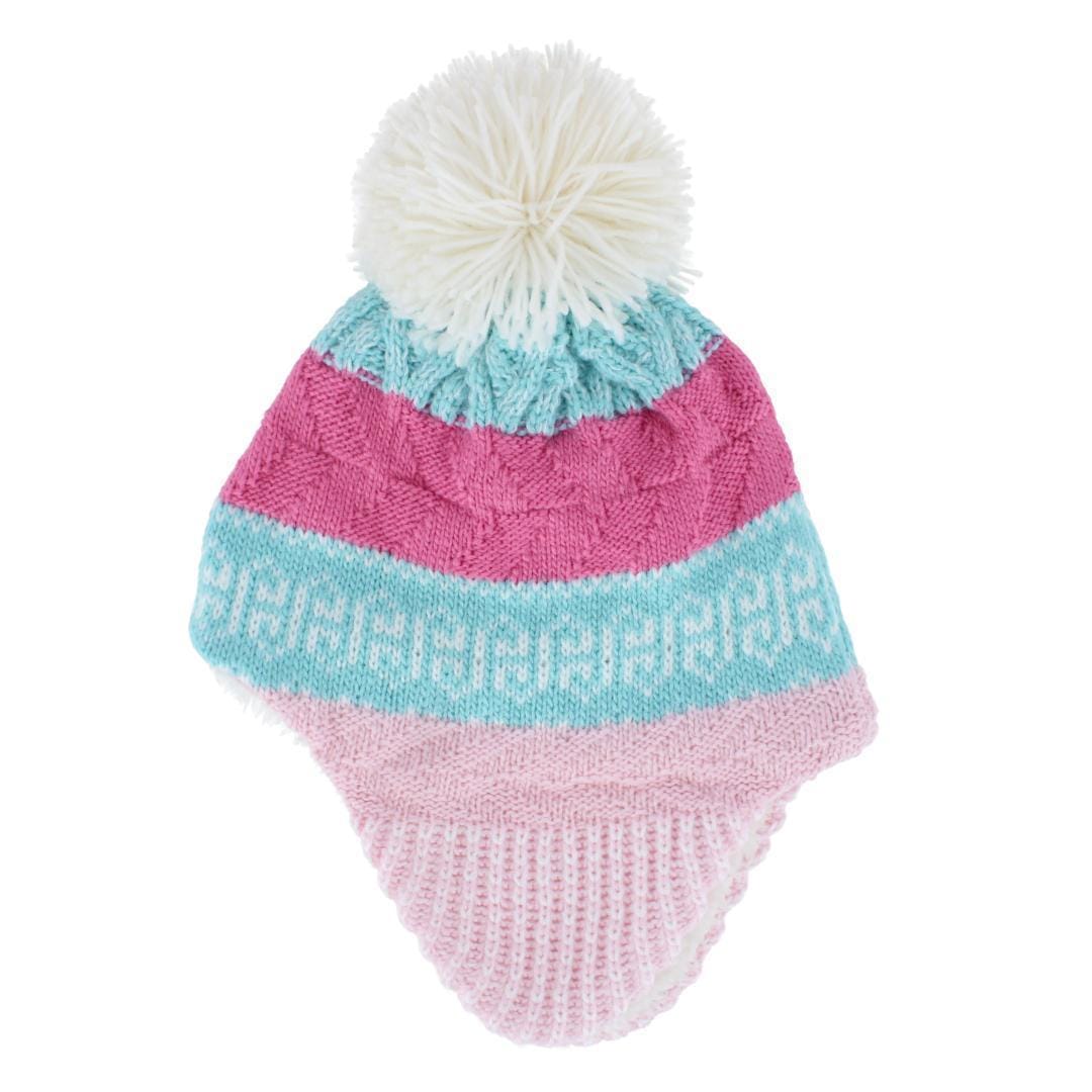 Grand Sierra Toddler (2-4) Lined Striped Winter Hat with Ear Flaps - Pink