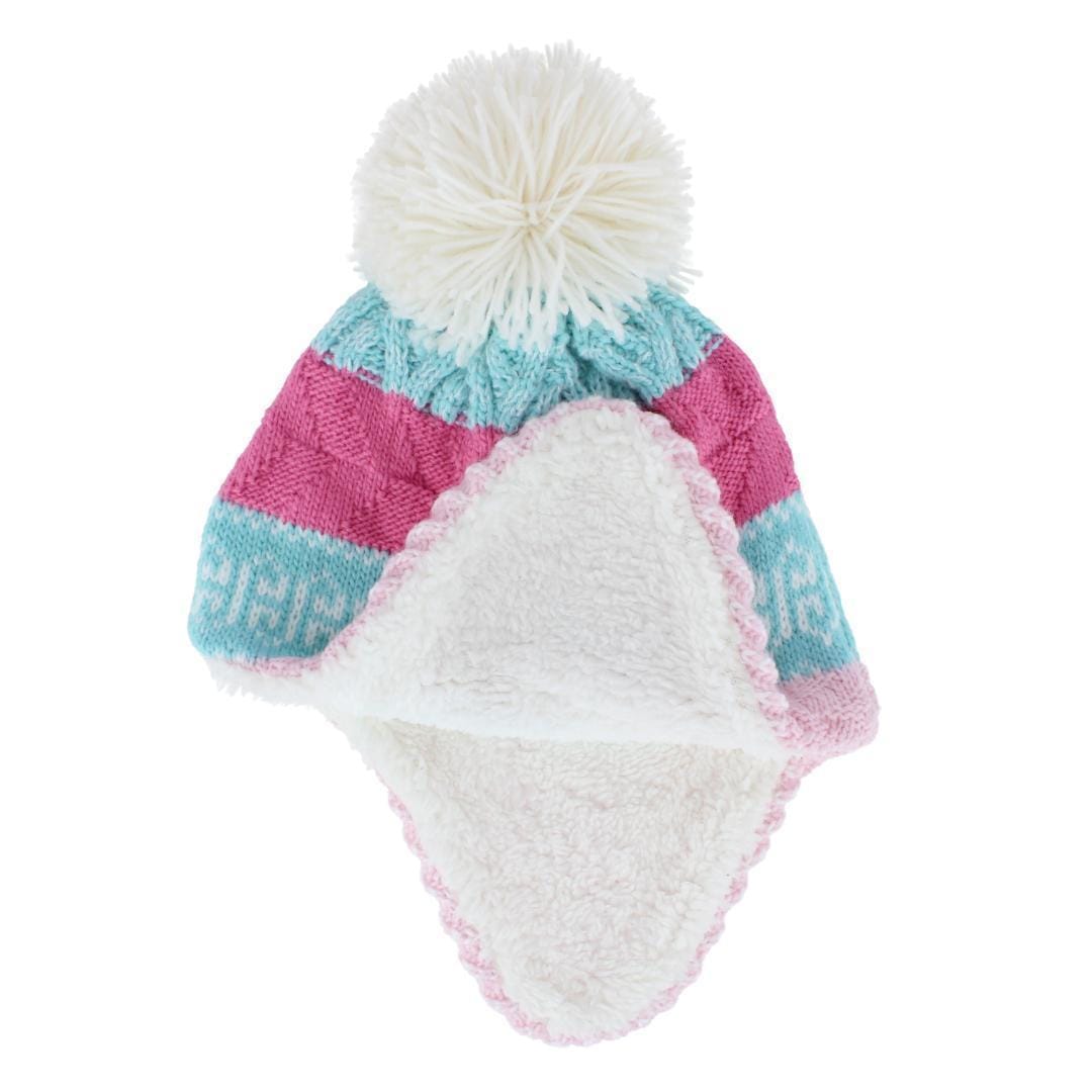 Grand Sierra Toddler (2-4) Lined Striped Winter Hat with Ear Flaps - Pink