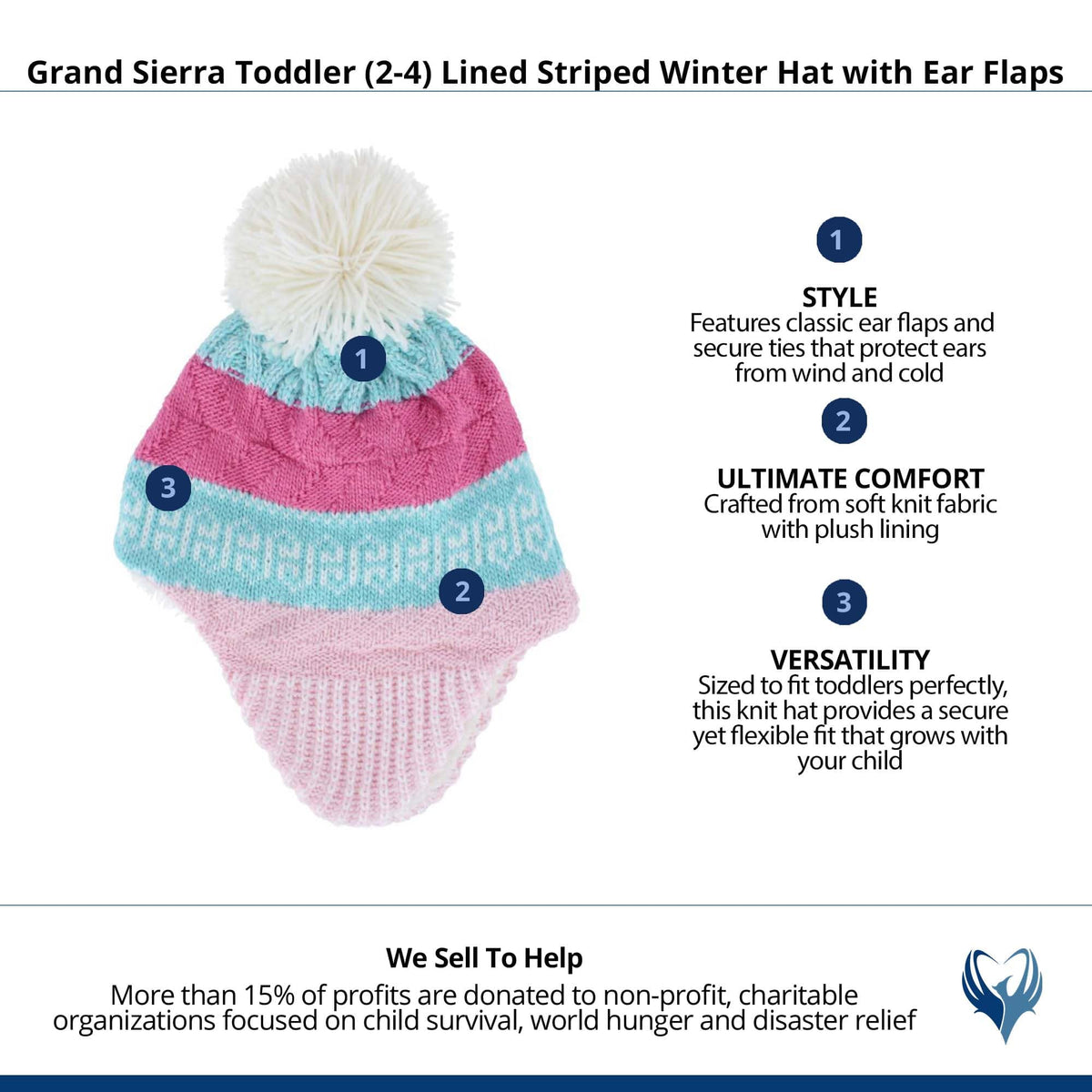 Grand Sierra Toddler (2-4) Lined Striped Winter Hat with Ear Flaps - Pink