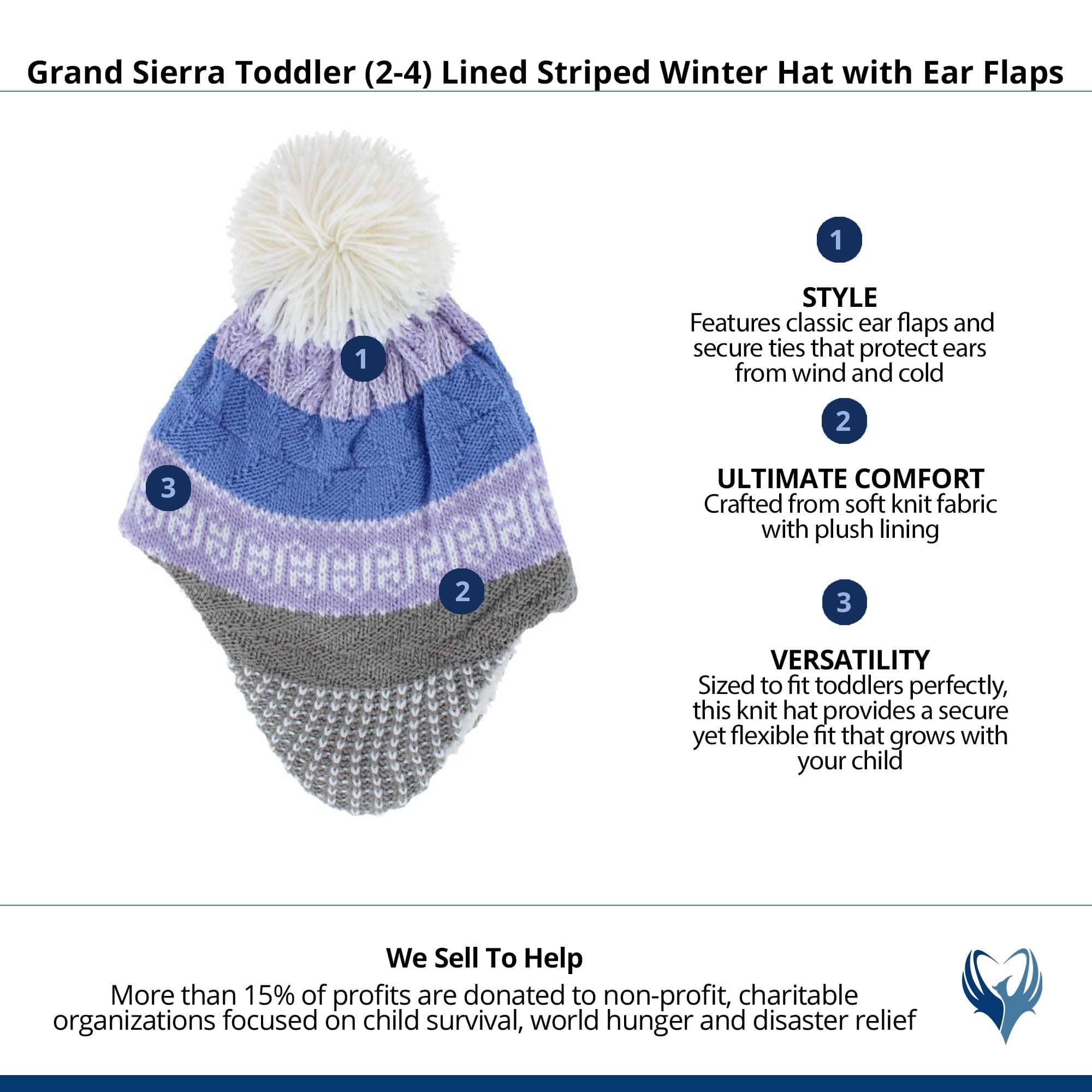 Grand Sierra Toddler (2-4) Lined Striped Winter Hat with Ear Flaps - Purple