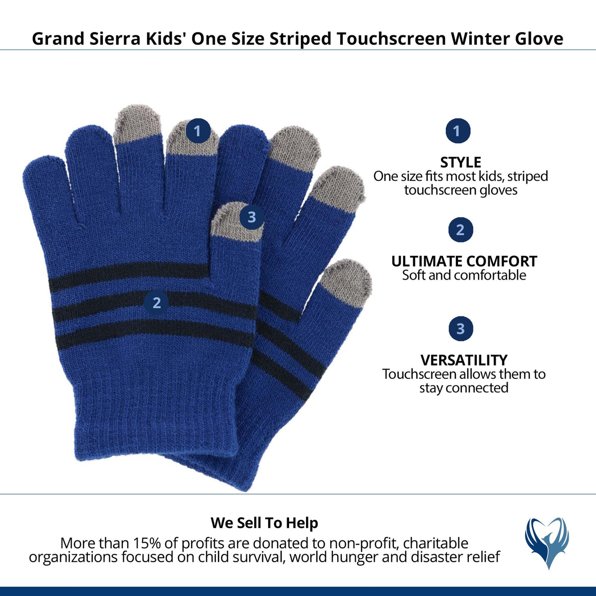 Grand Sierra Kids' One Size Striped Touchscreen Winter Glove - Blue