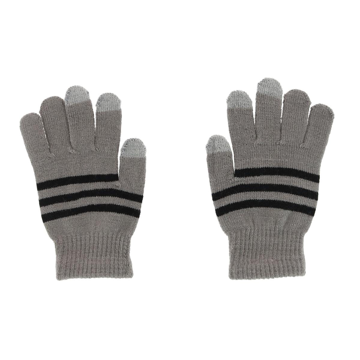 Grand Sierra Kids' One Size Striped Touchscreen Winter Glove - Light Gray
