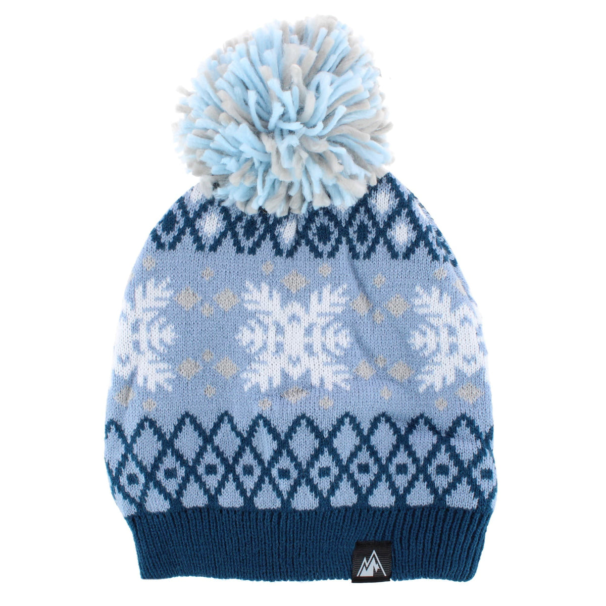 Grand Sierra Girls' Snowflake Fleece Lined Winter Beanie Hat with Pom - Blue