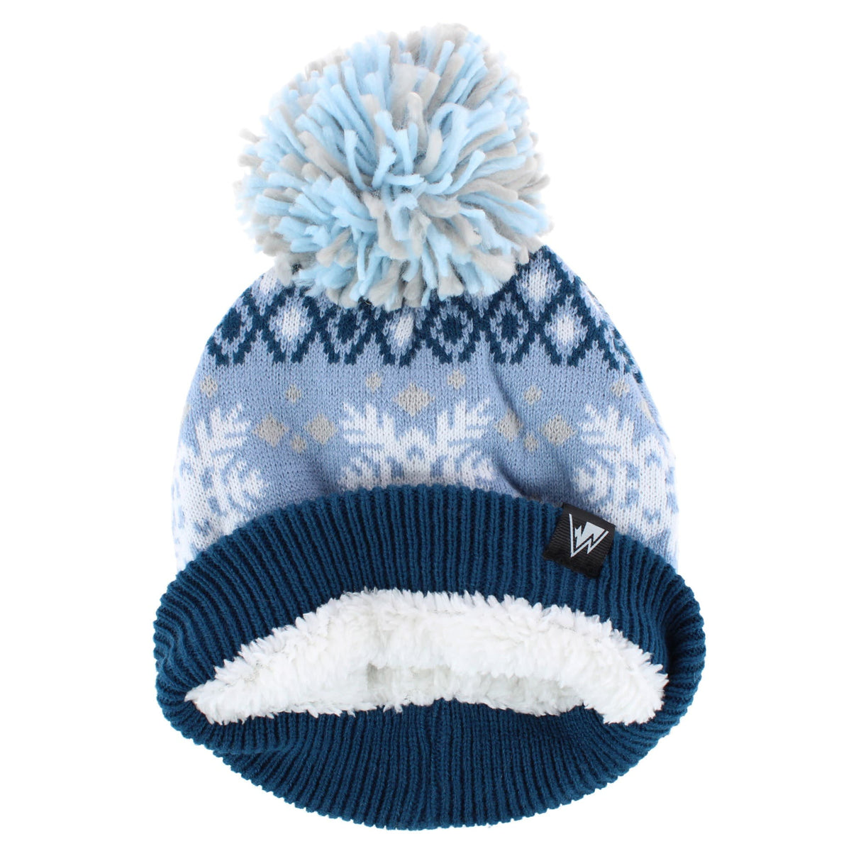 Grand Sierra Girls' Snowflake Fleece Lined Winter Beanie Hat with Pom - Blue
