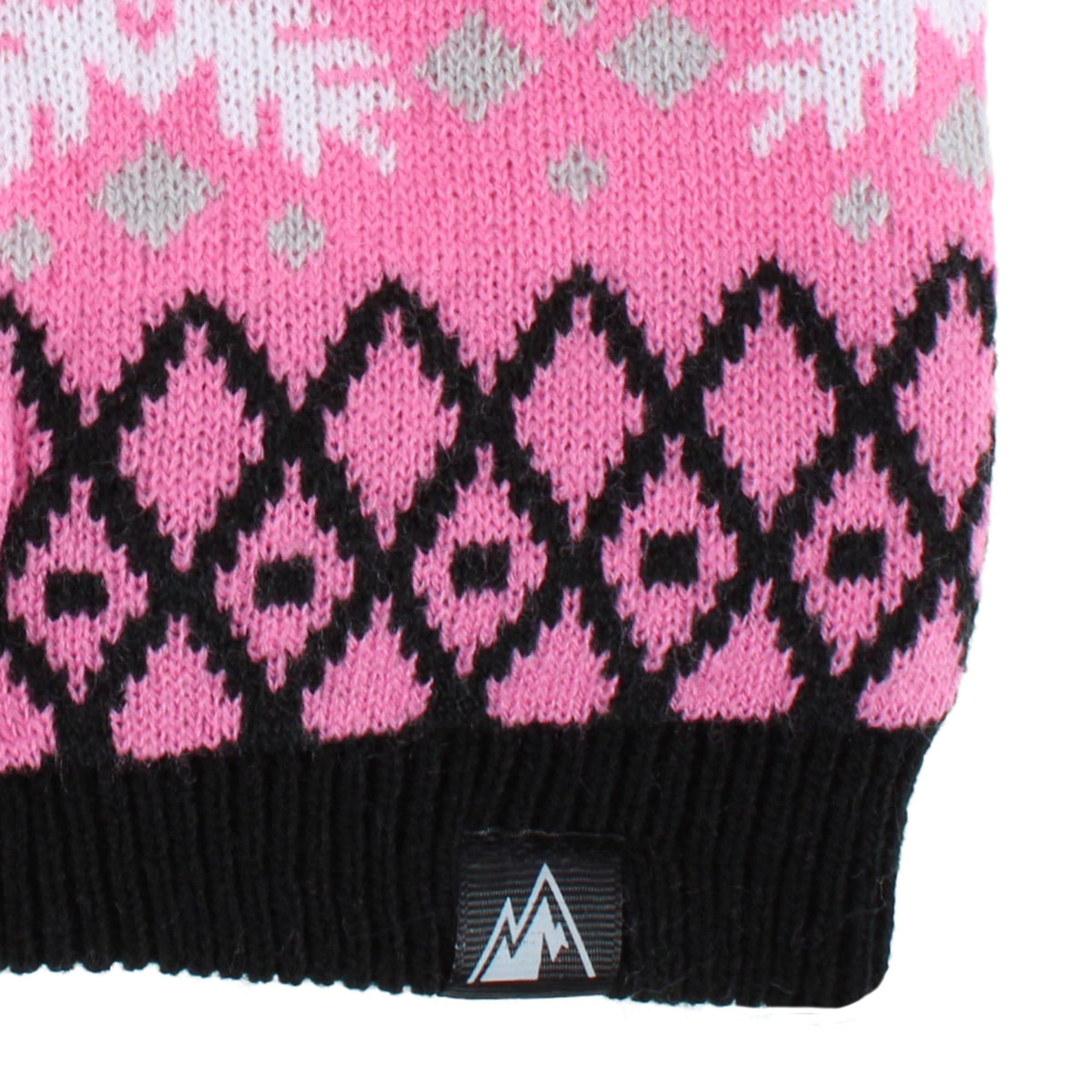 Grand Sierra Girls' Snowflake Fleece Lined Winter Beanie Hat with Pom - Pink