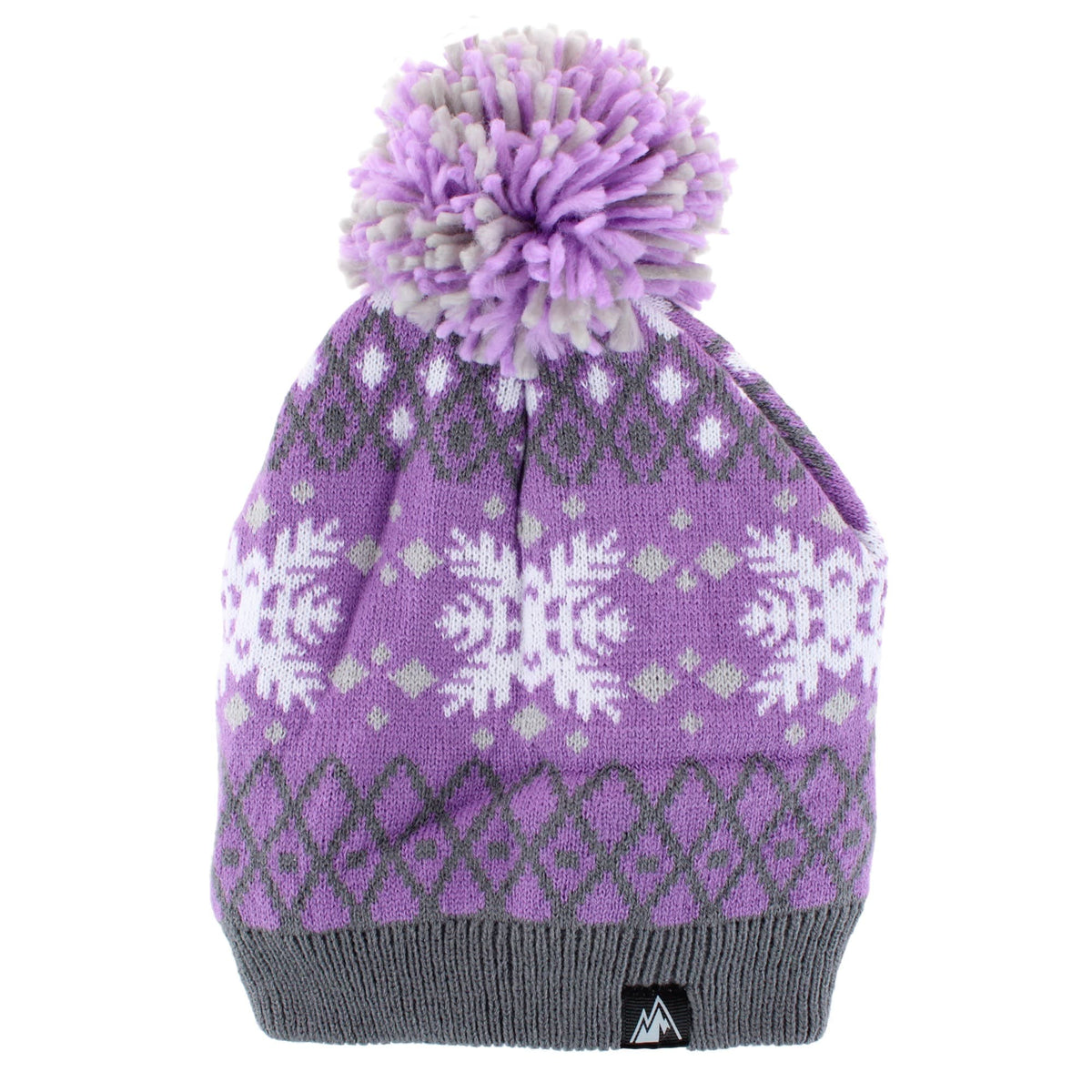 Grand Sierra Girls' Snowflake Fleece Lined Winter Beanie Hat with Pom - Purple