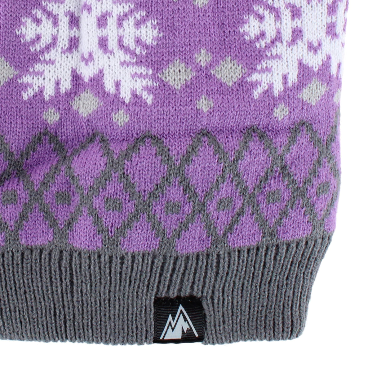 Grand Sierra Girls' Snowflake Fleece Lined Winter Beanie Hat with Pom - Purple
