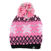 Girls' Snowflake Fleece Lined Winter Beanie Hat with Pom