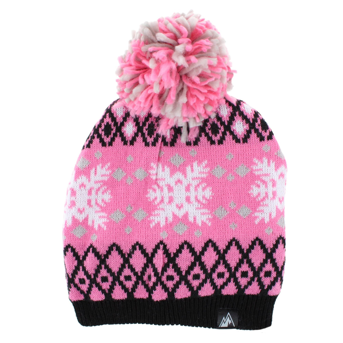 Grand Sierra Girls' Snowflake Fleece Lined Winter Beanie Hat with Pom - Girls' Snowflake Fleece Lined Winter Beanie Hat with Pom