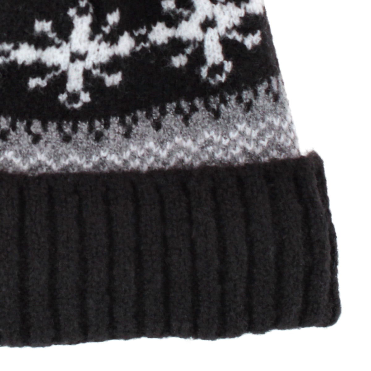 Grand Sierra Girls' Snowflake Fleece Lined Winter Beanie Hat with Faux Fur Pom - Black