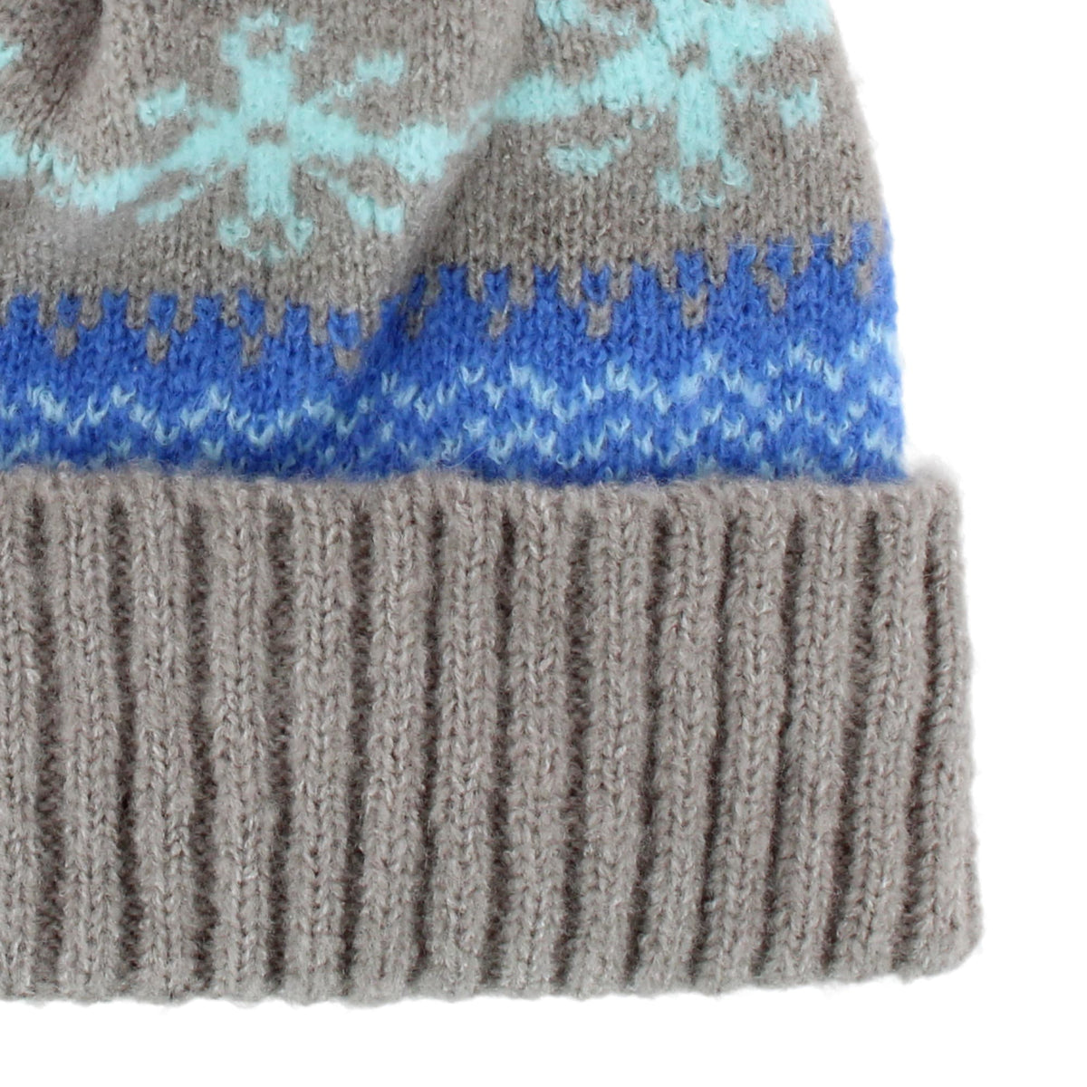 Grand Sierra Girls' Snowflake Fleece Lined Winter Beanie Hat with Faux Fur Pom - Grey