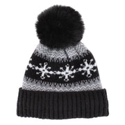 Girls' Snowflake Fleece Lined Winter Beanie Hat with Faux Fur Pom